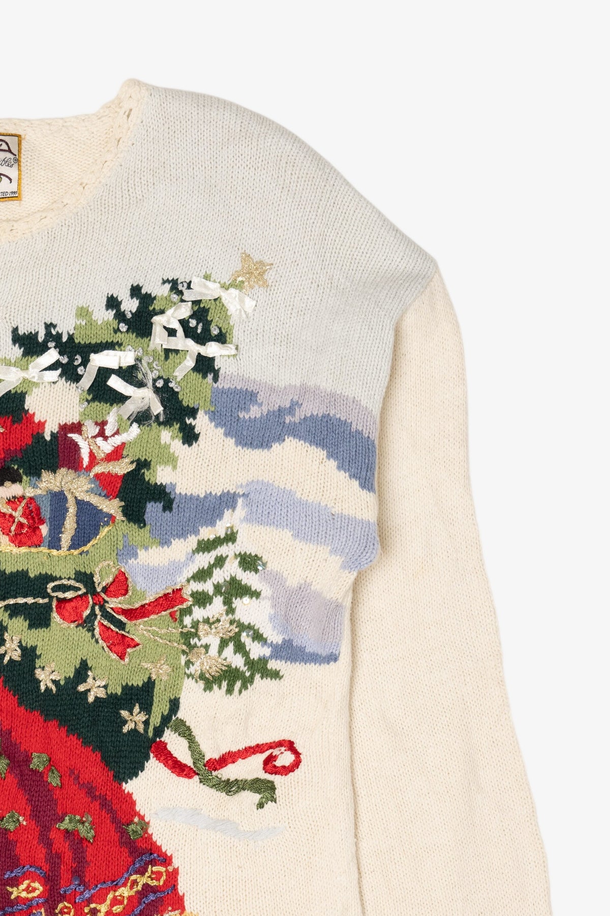 Vintage White Heirloom Collectible Santa Saint Nick Ugly Christmas Pullover (1990s)