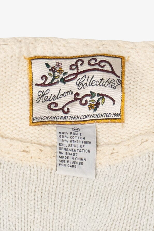 Vintage White Heirloom Collectible Santa Saint Nick Ugly Christmas Pullover (1990s)