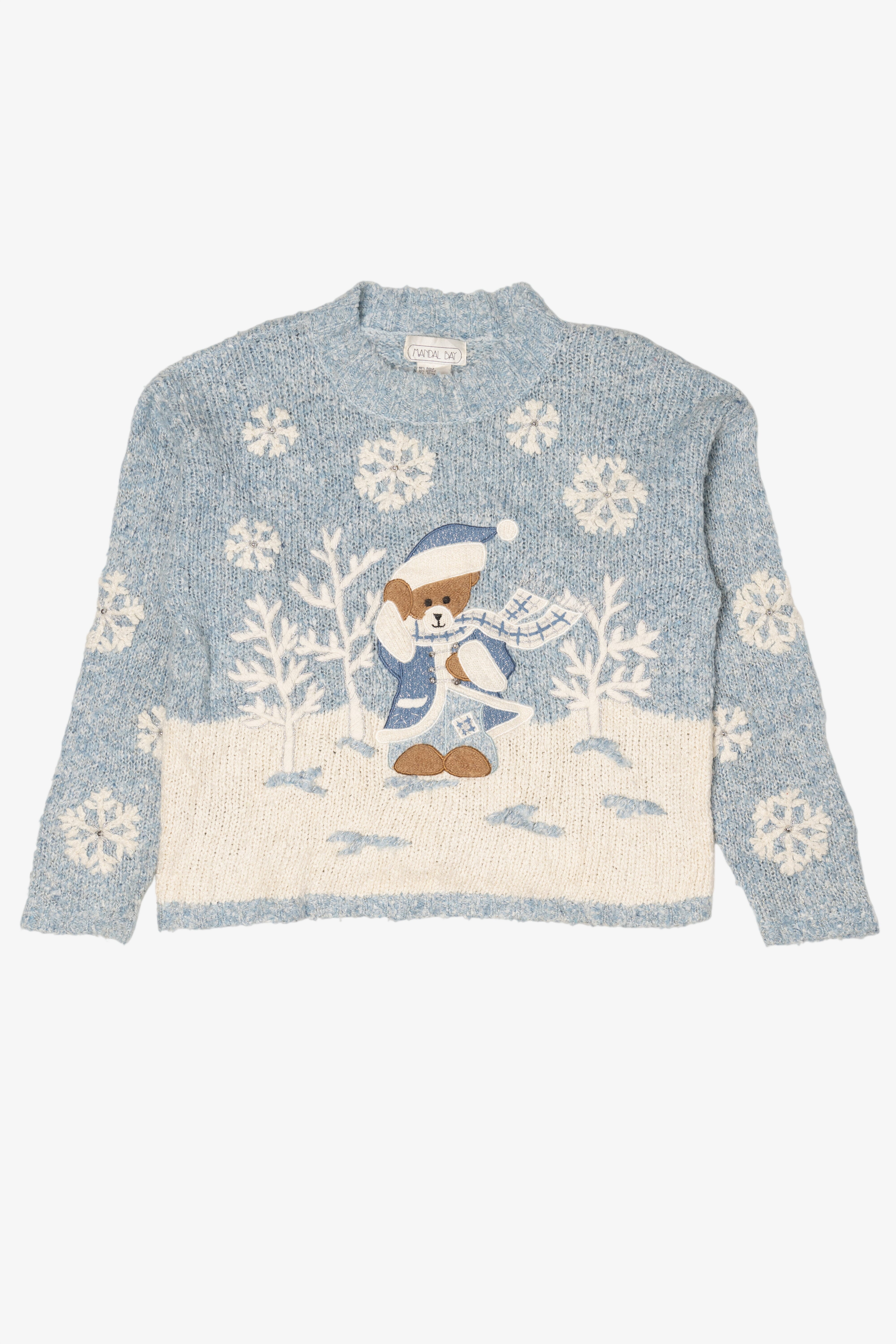 Vintage Light Blue Mandal Bay Teddy Bear Ugly Christmas Pullover (1990s)