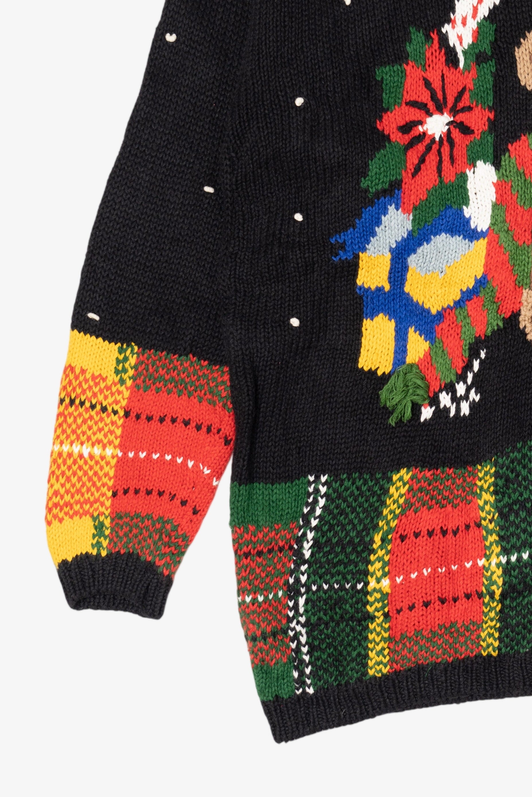 Vintage Hand Knit Black Rafaella Presents Ugly Christmas Pullover (1990s)