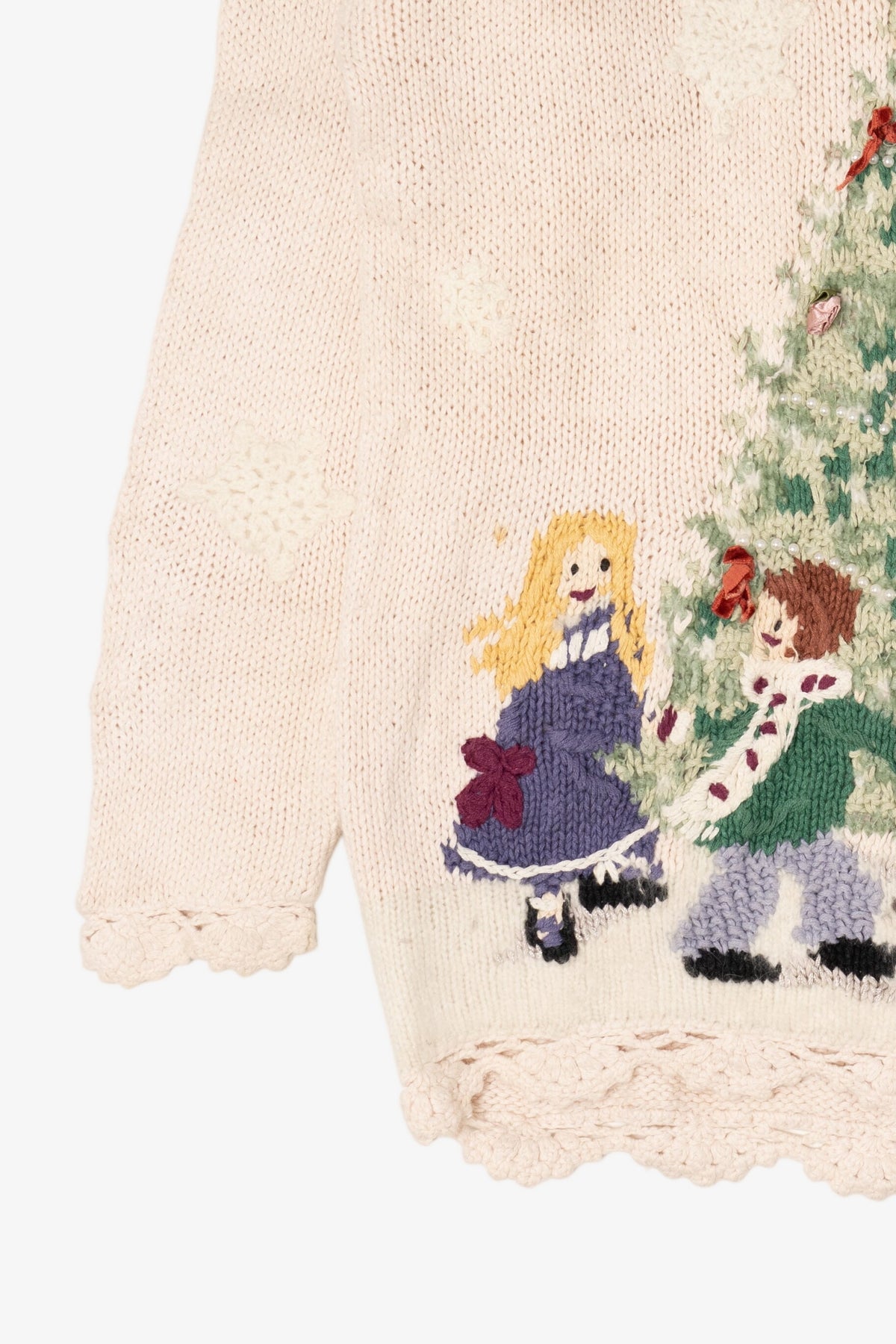 Vintage White Casual Corner Children Around Tree Ugly Christmas Pullover (1990s)