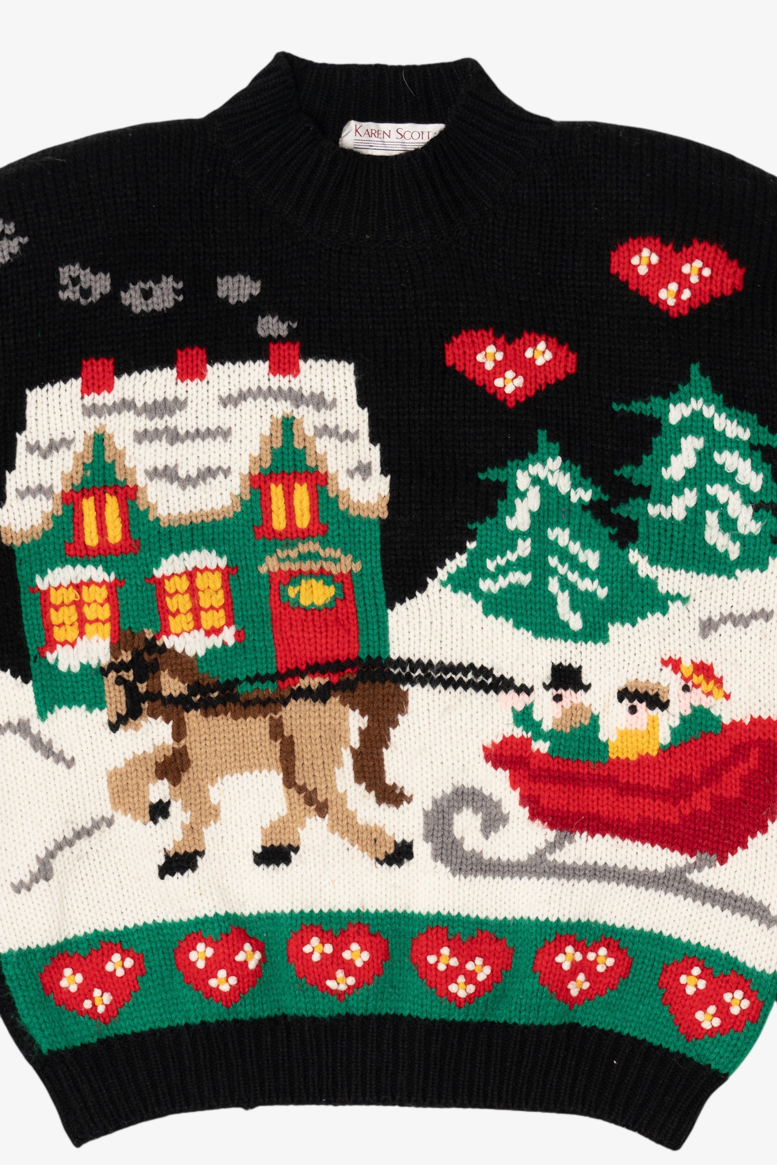 Vintage Black Karen Scott Sleigh Ride Ugly Christmas Pullover (1990s)