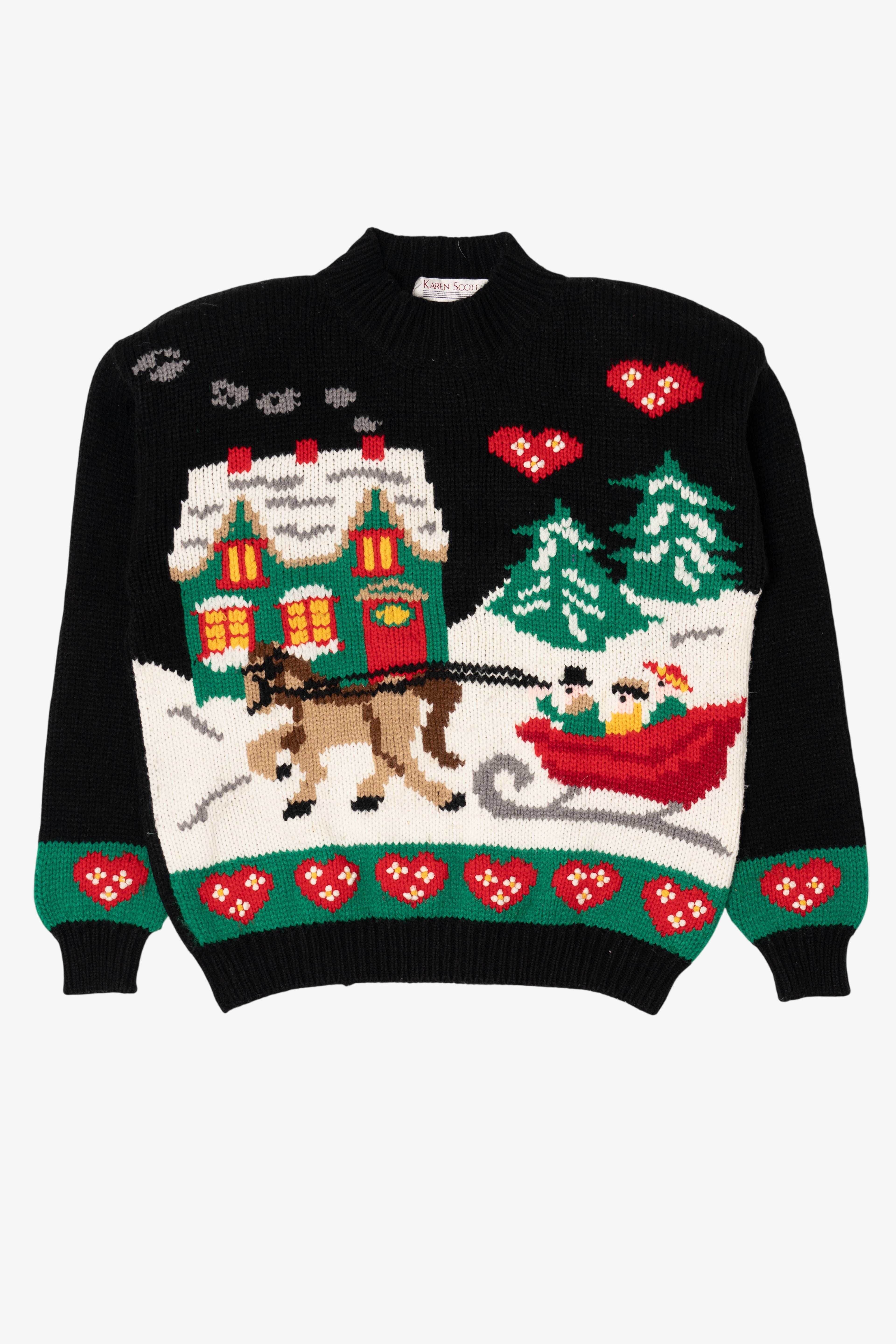 Vintage Black Karen Scott Sleigh Ride Ugly Christmas Pullover (1990s)