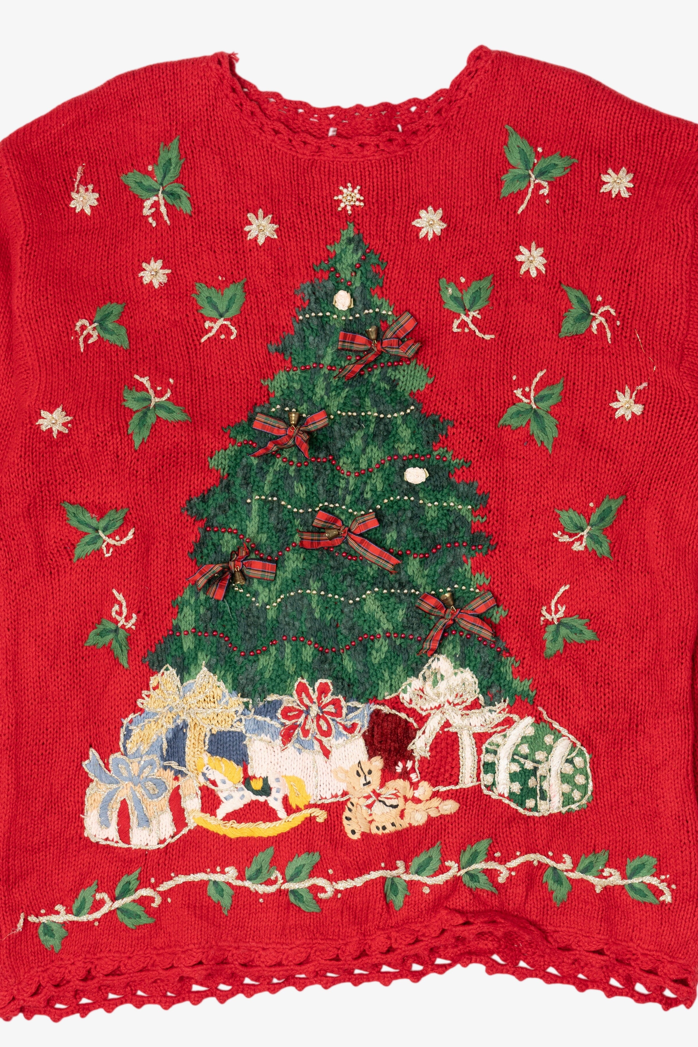 Vintage Red Presents Under Trees Ugly Christmas Pullover (1990s)