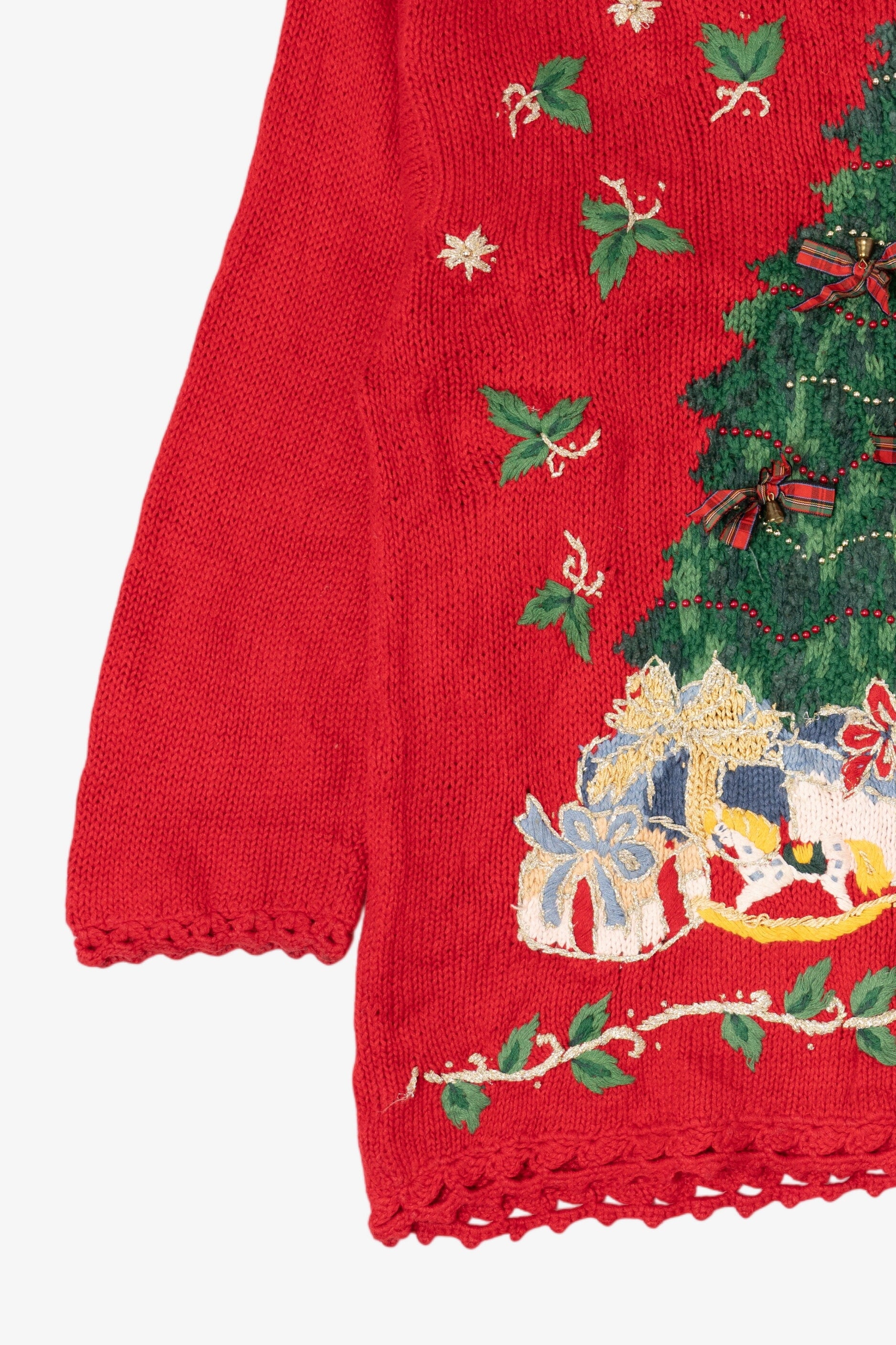 Vintage Red Presents Under Trees Ugly Christmas Pullover (1990s)
