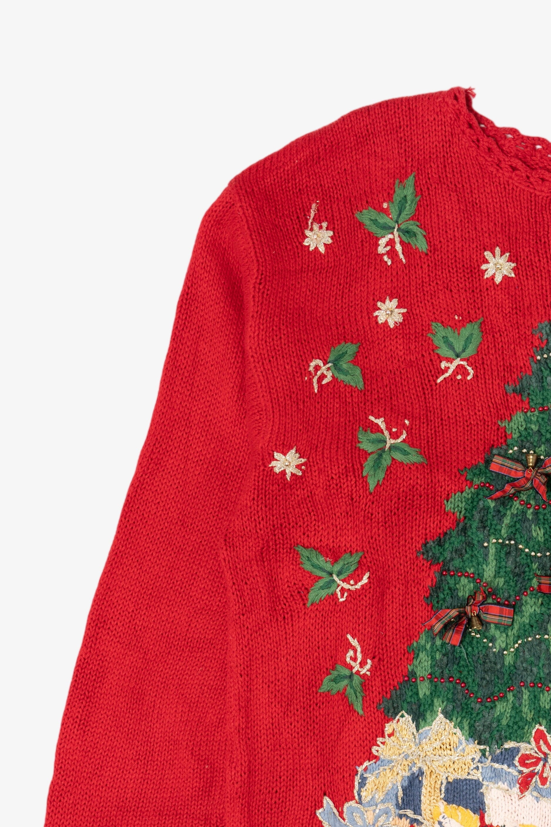 Vintage Red Presents Under Trees Ugly Christmas Pullover (1990s)