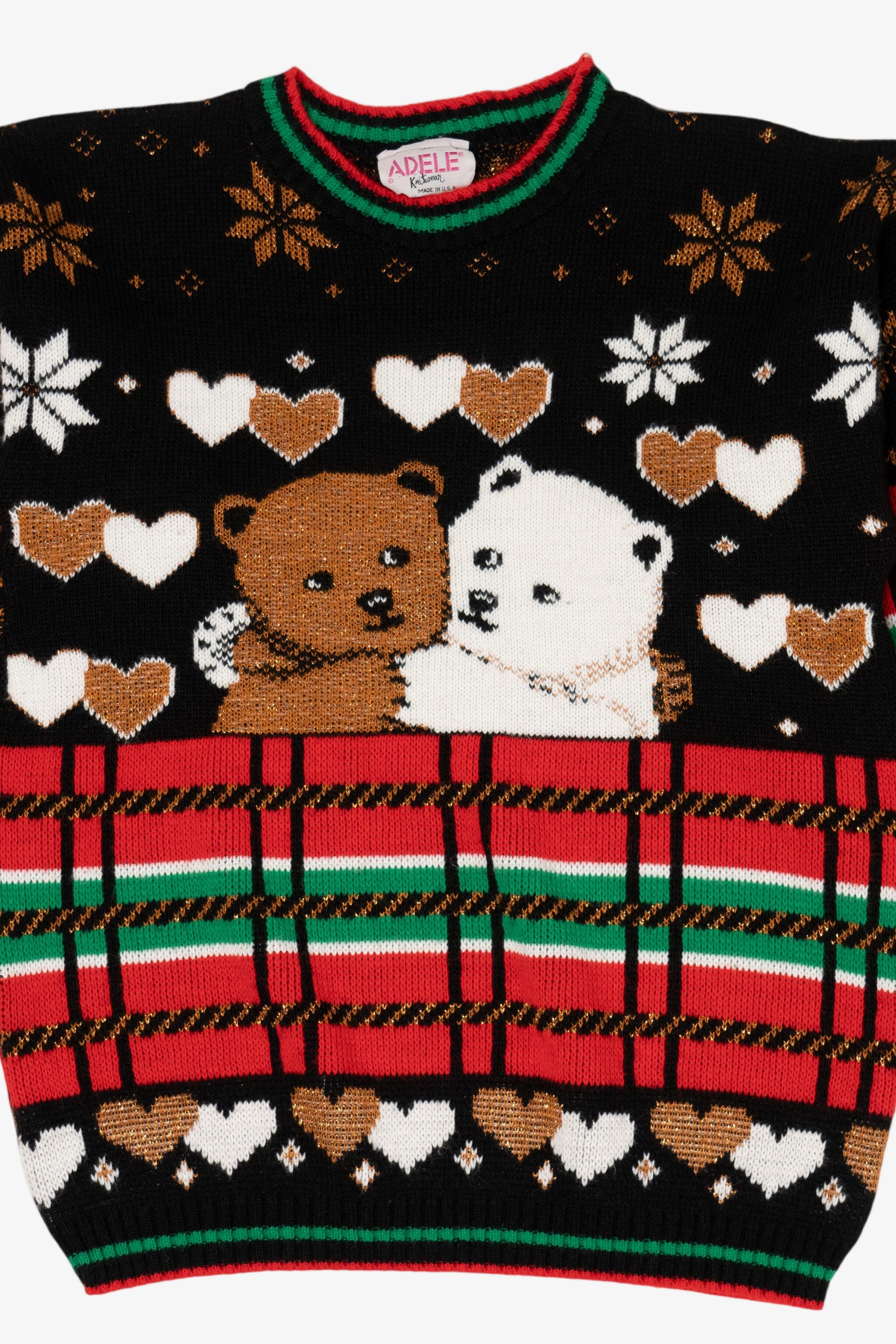 Vintage Black Adele Teddy Bears Ugly Christmas Pullover (1980s)