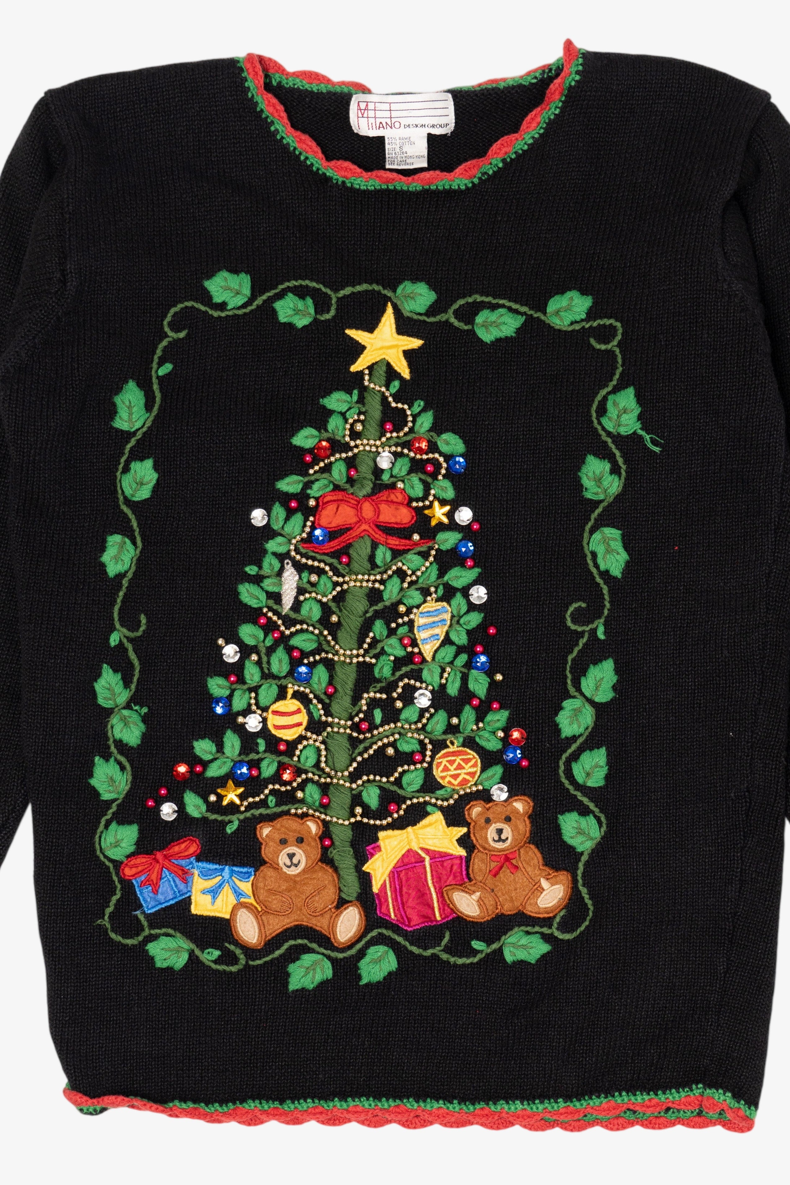 Vintage Black Milano Presents Under Tree Ugly Christmas Pullover (1990s)