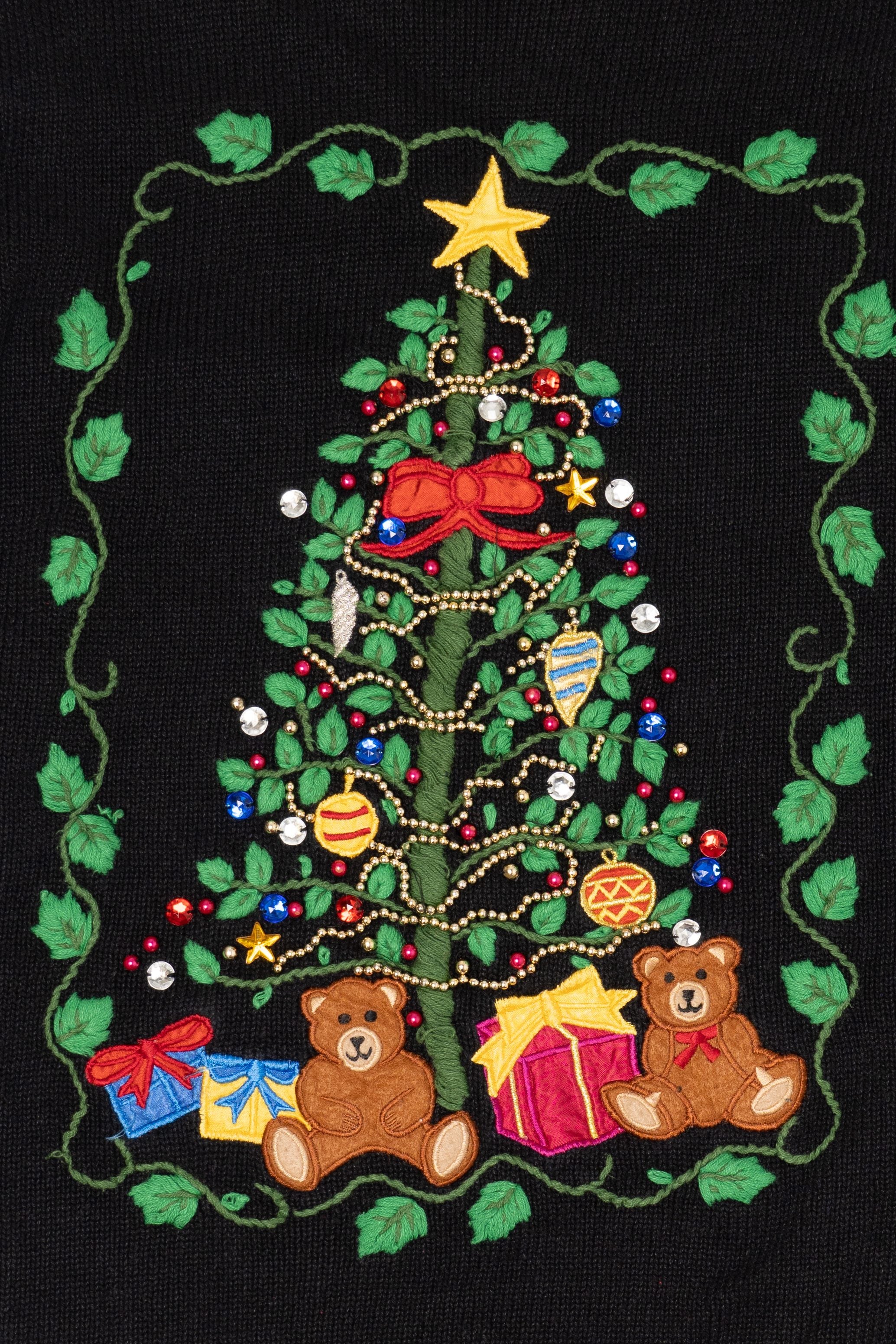 Vintage Black Milano Presents Under Tree Ugly Christmas Pullover (1990s)