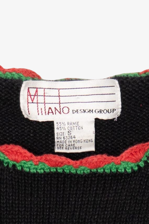 Vintage Black Milano Presents Under Tree Ugly Christmas Pullover (1990s)