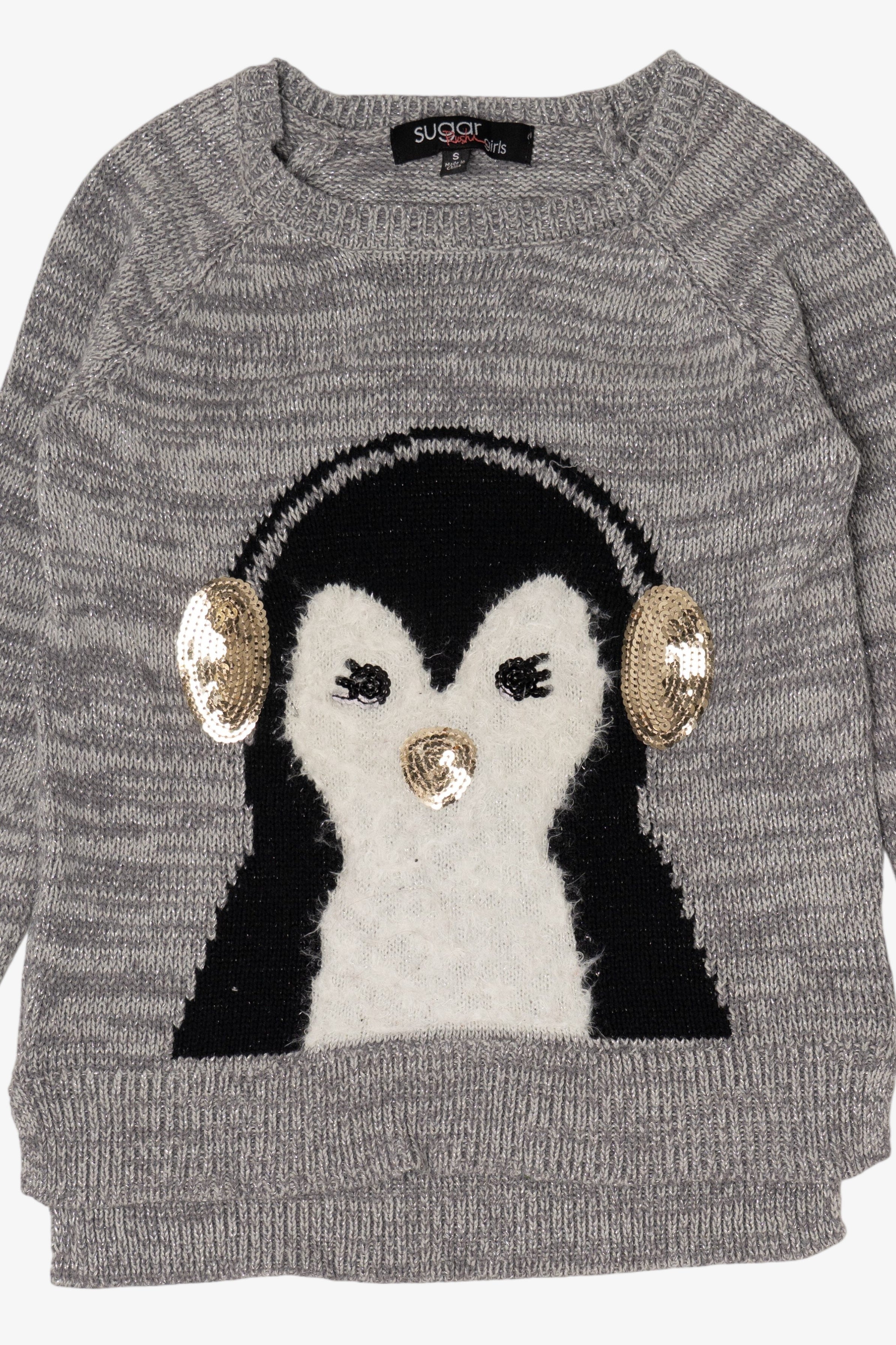 Kid Size Penguin With Earmuffs Ugly Christmas Pullover