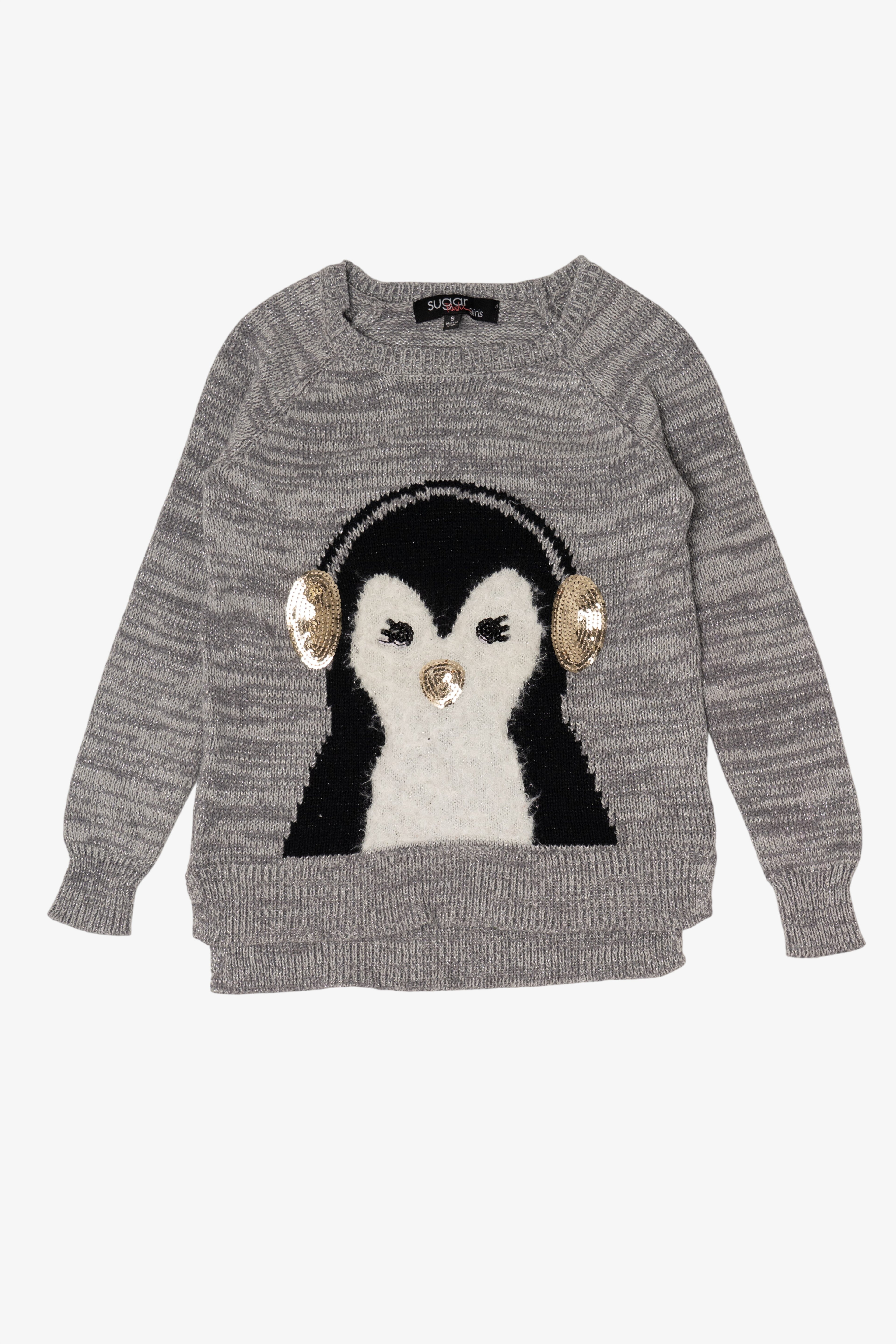 Kid Size Penguin With Earmuffs Ugly Christmas Pullover