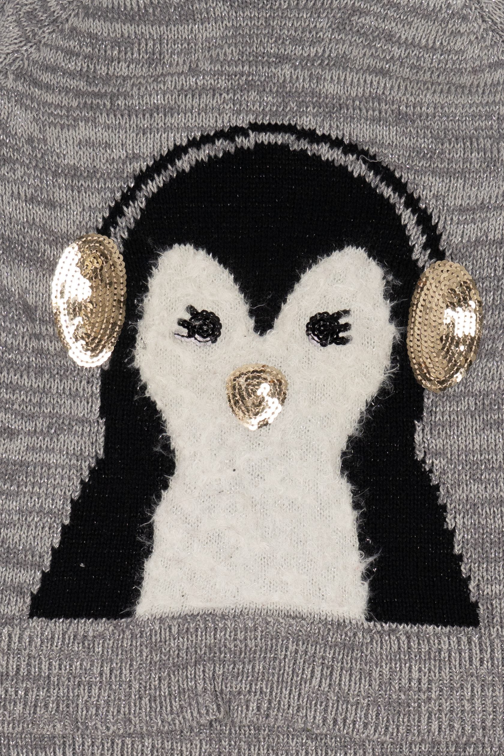 Kid Size Penguin With Earmuffs Ugly Christmas Pullover