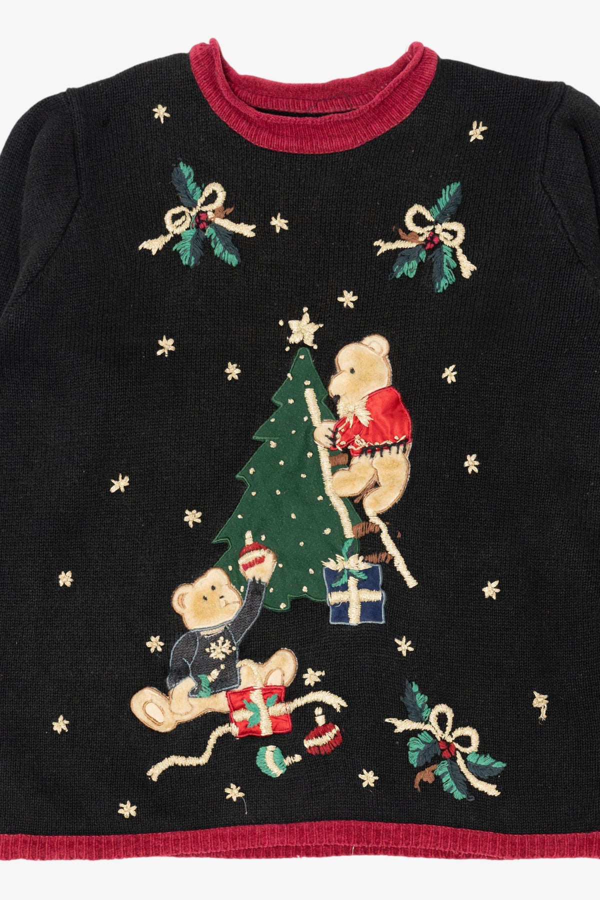 Vintage Black Nutcracker Bears Tree Decorating Ugly Christmas Pullover (1990s)