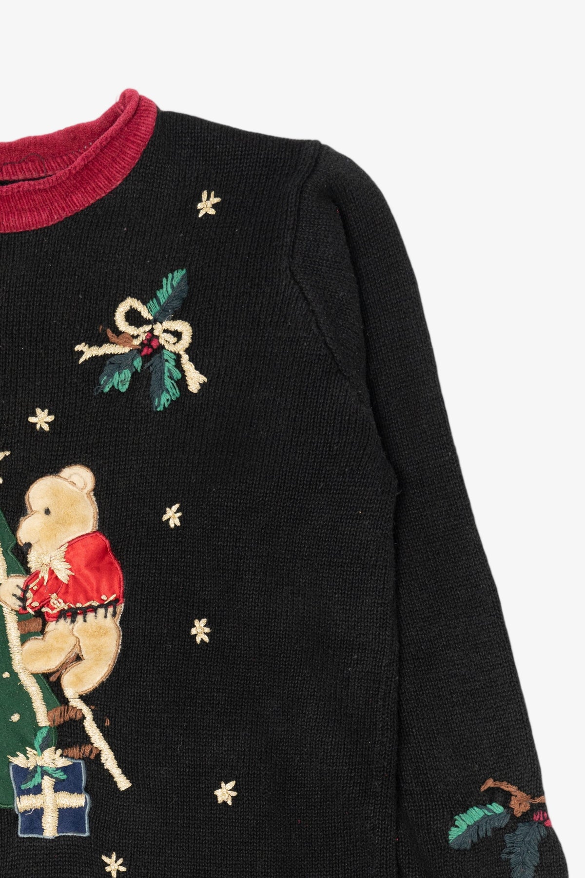 Vintage Black Nutcracker Bears Tree Decorating Ugly Christmas Pullover (1990s)
