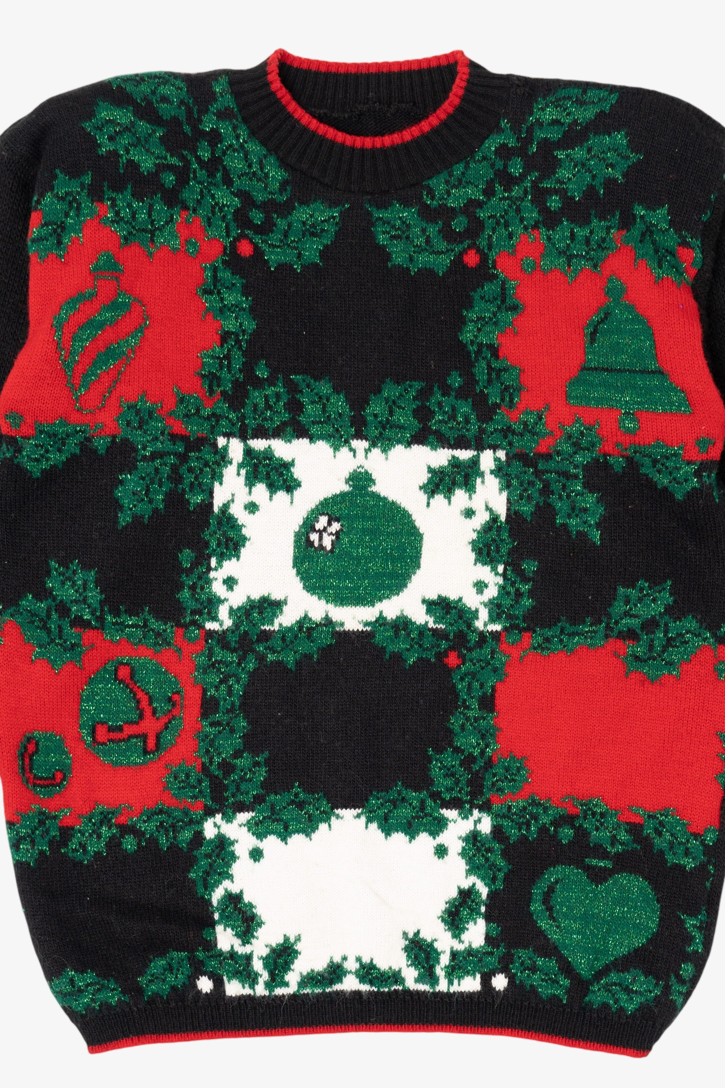 Vintage Black Ornaments Ugly Christmas Pullover (1980s)
