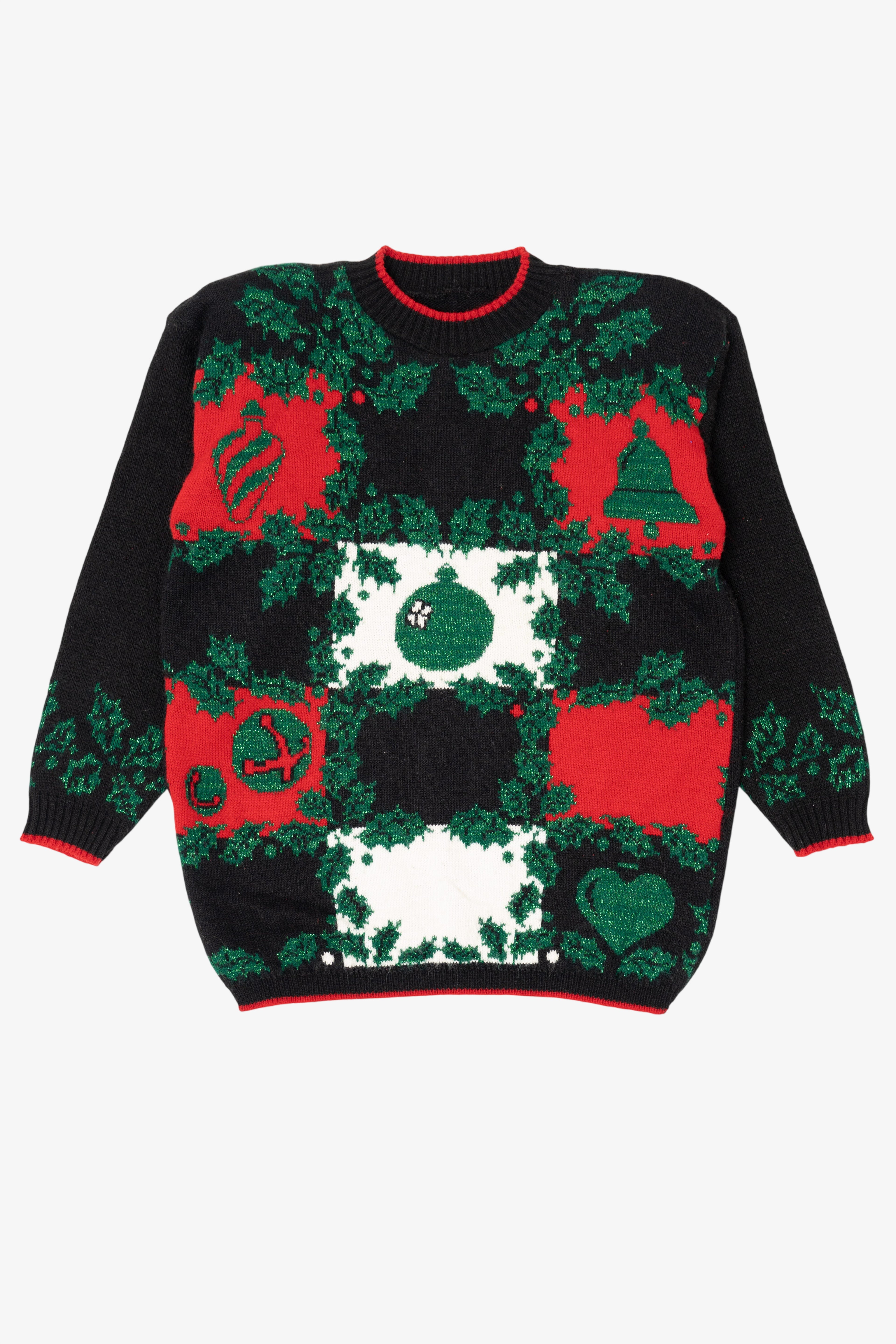 Vintage Black Ornaments Ugly Christmas Pullover (1980s)