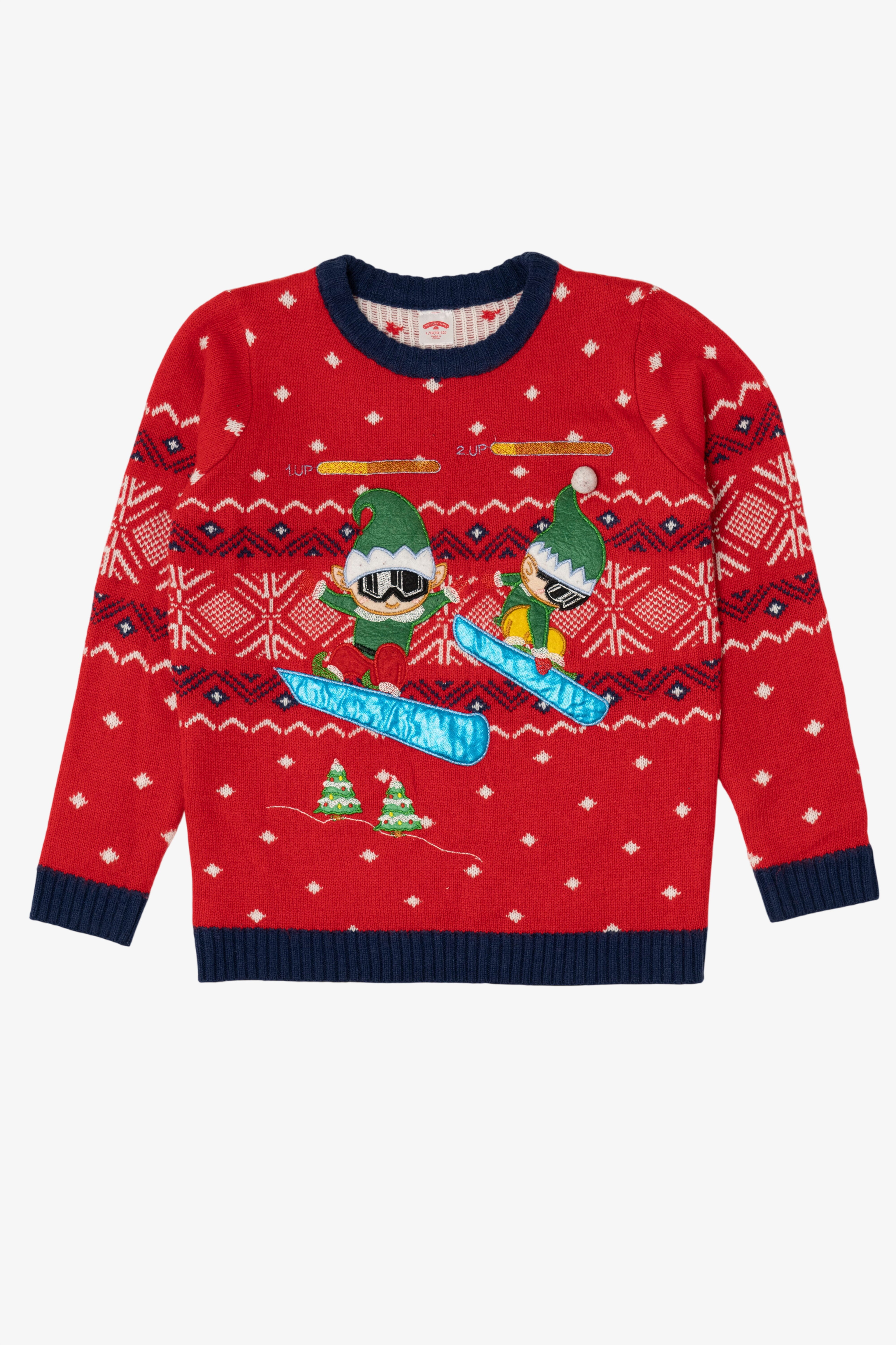 Holiday Time Cool Elves Snowboarding Ugly Christmas Pullover