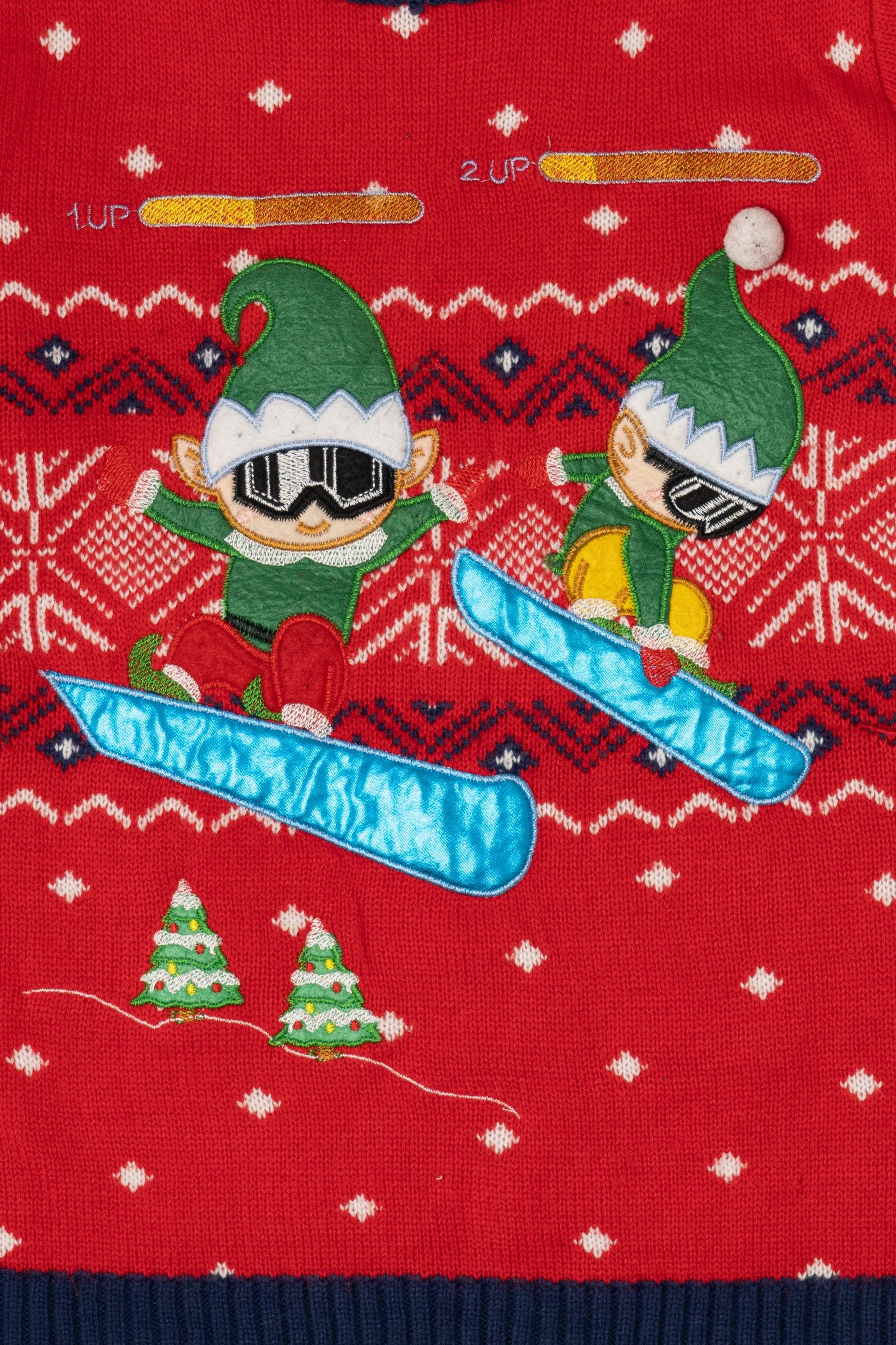 Holiday Time Cool Elves Snowboarding Ugly Christmas Pullover
