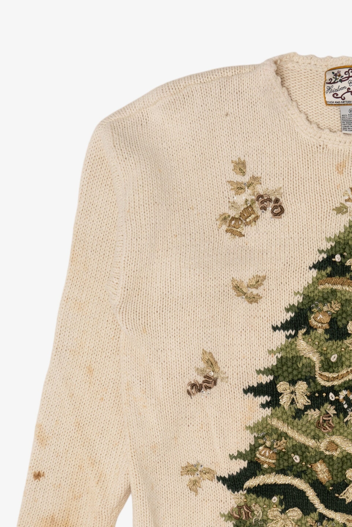 Vintage Beige Heirloom Collectible Tree Ugly Christmas Pullover (2000s)