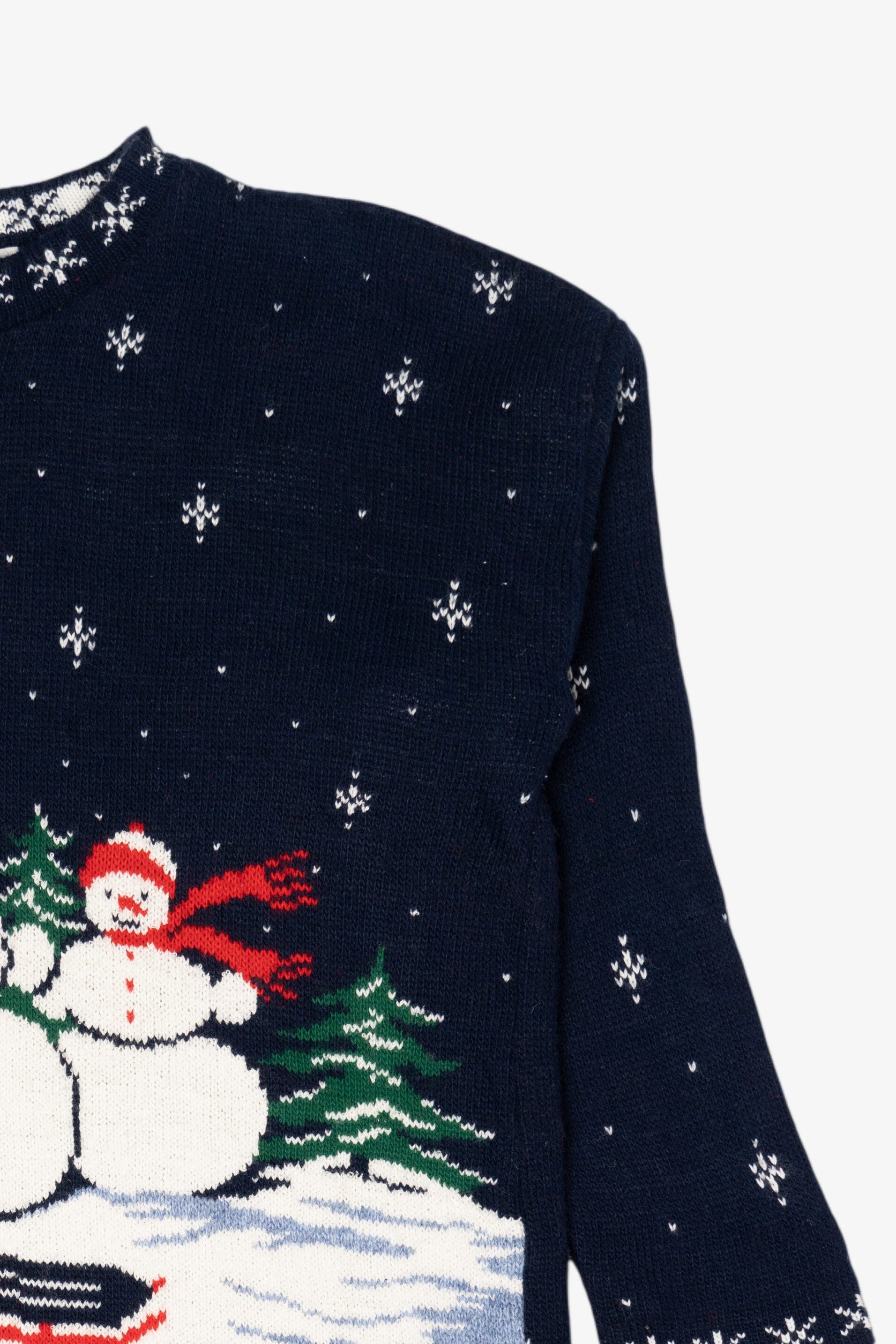 Vintage Navy Blue Willow Bay Snowmen Ugly Christmas Pullover (1990s)