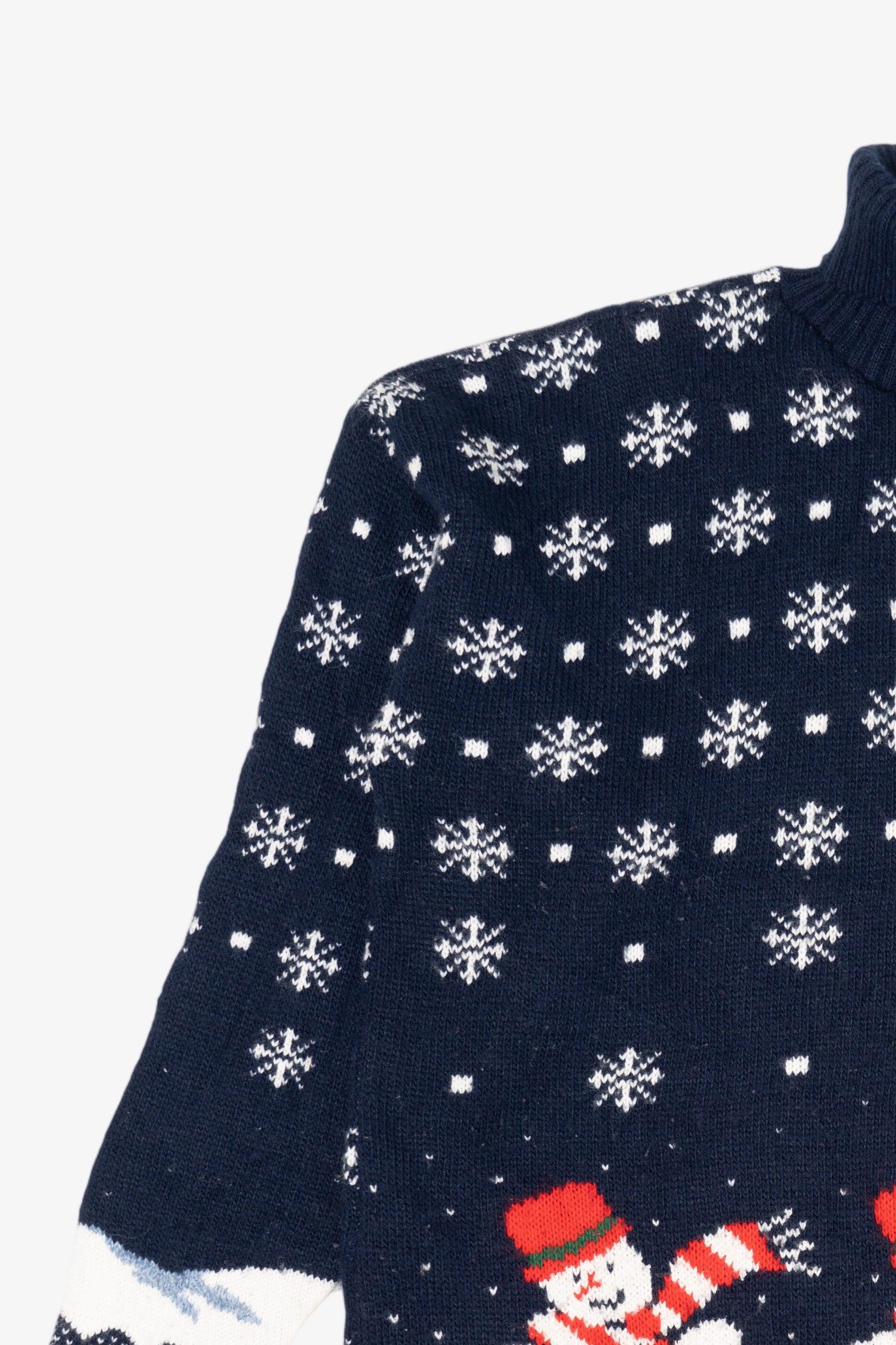 Vintage Navy Blue Laura Tyler Snowmen Ugly Christmas Pullover (1980s)