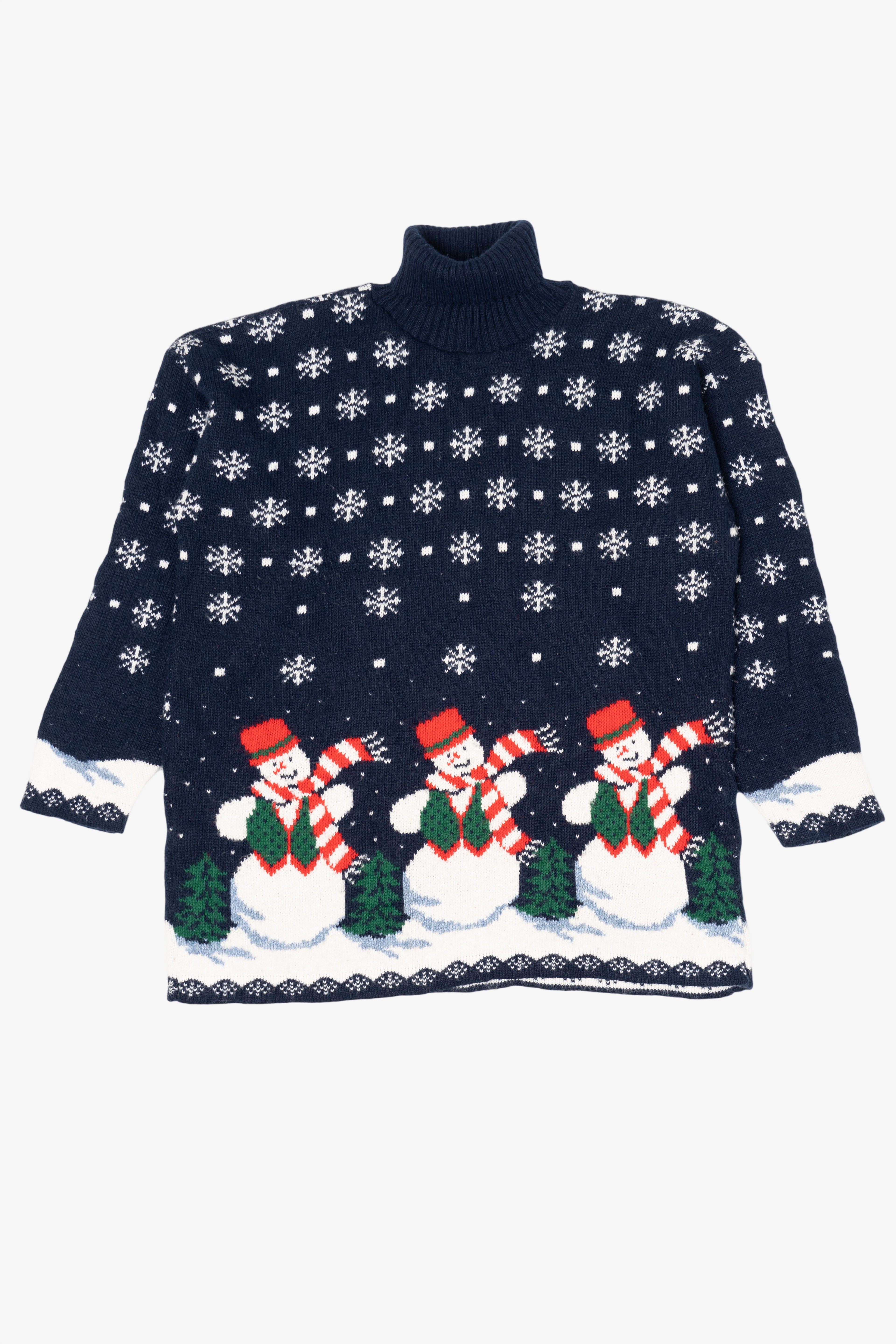 Vintage Navy Blue Laura Tyler Snowmen Ugly Christmas Pullover (1980s)