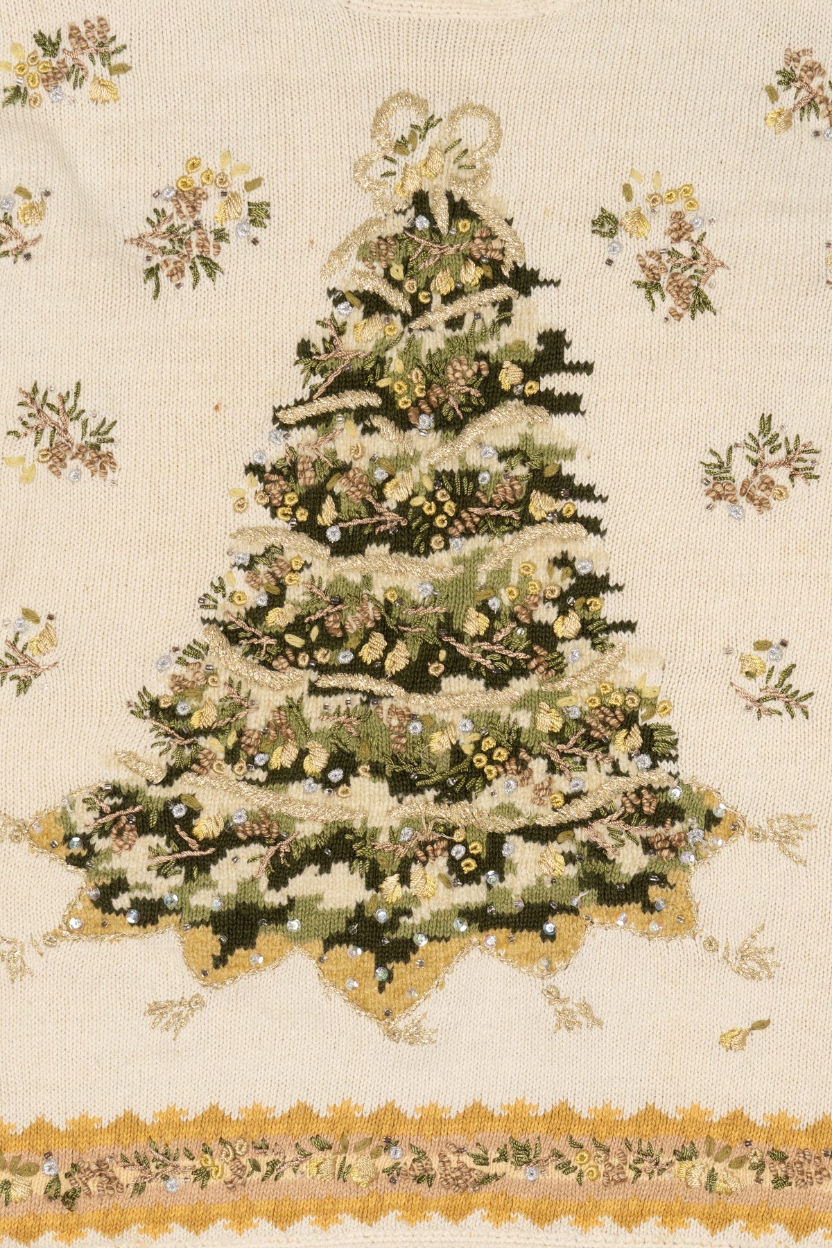 Vintage White Heirloom Collectible Trees Ugly Christmas Pullover (2000s)