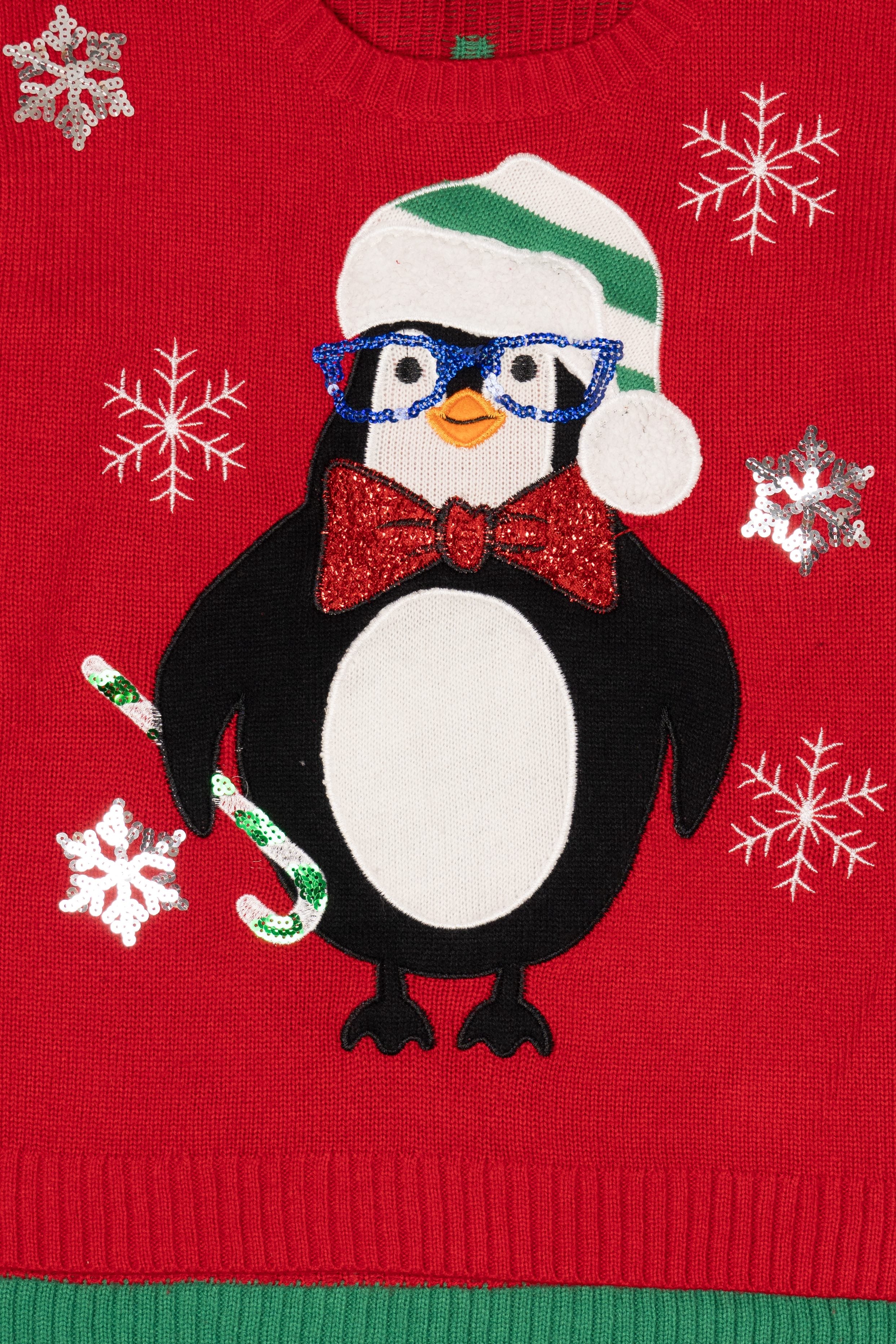 Red Christmas Penguin Ugly Christmas Pullover