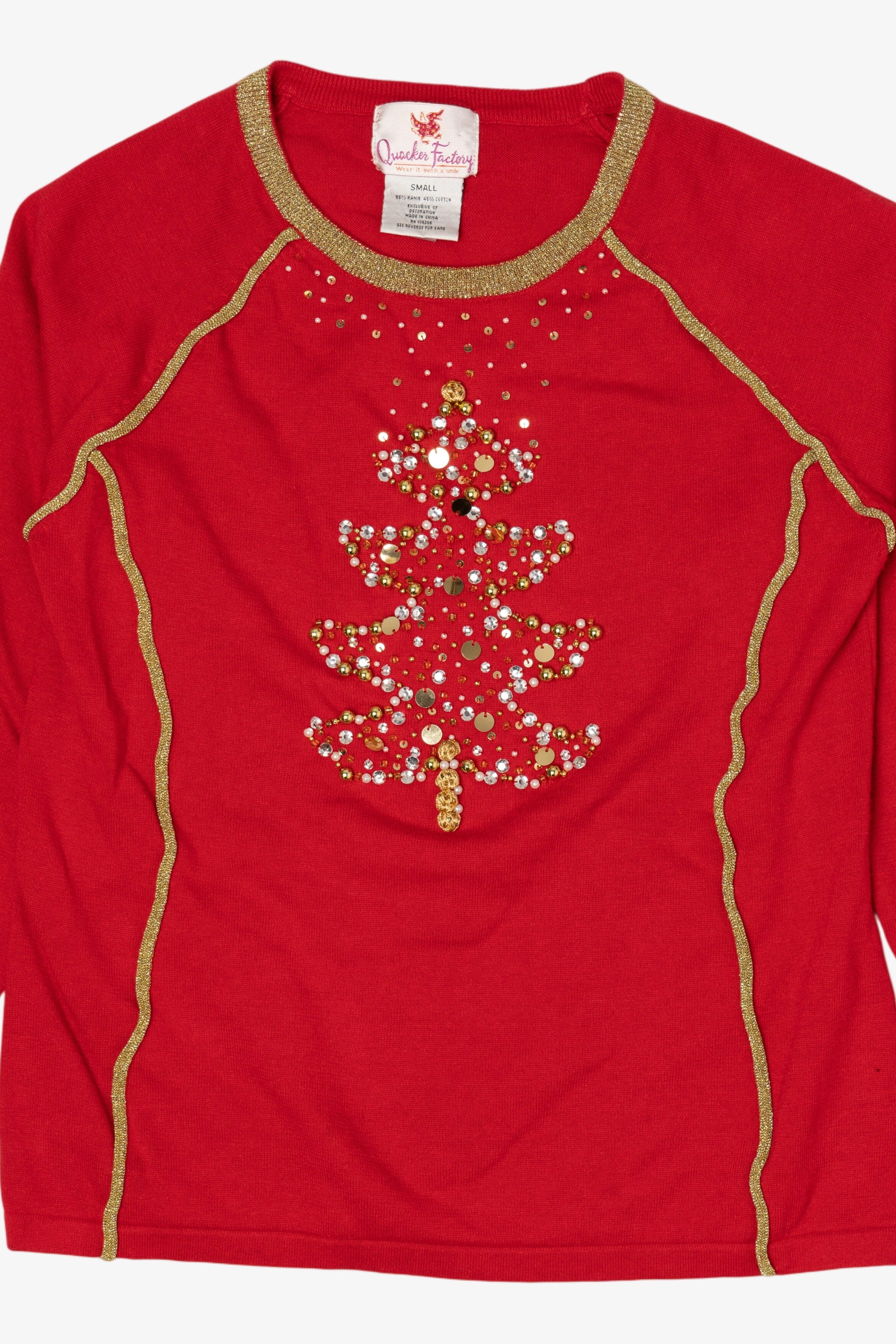 Vintage Red Quacker Factory Tree Ugly Christmas Pullover (2000s)
