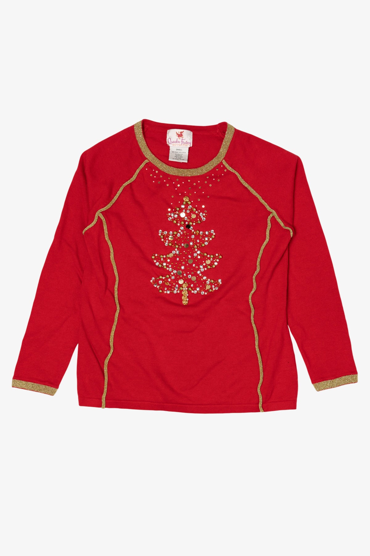 Vintage Red Quacker Factory Tree Ugly Christmas Pullover (2000s)