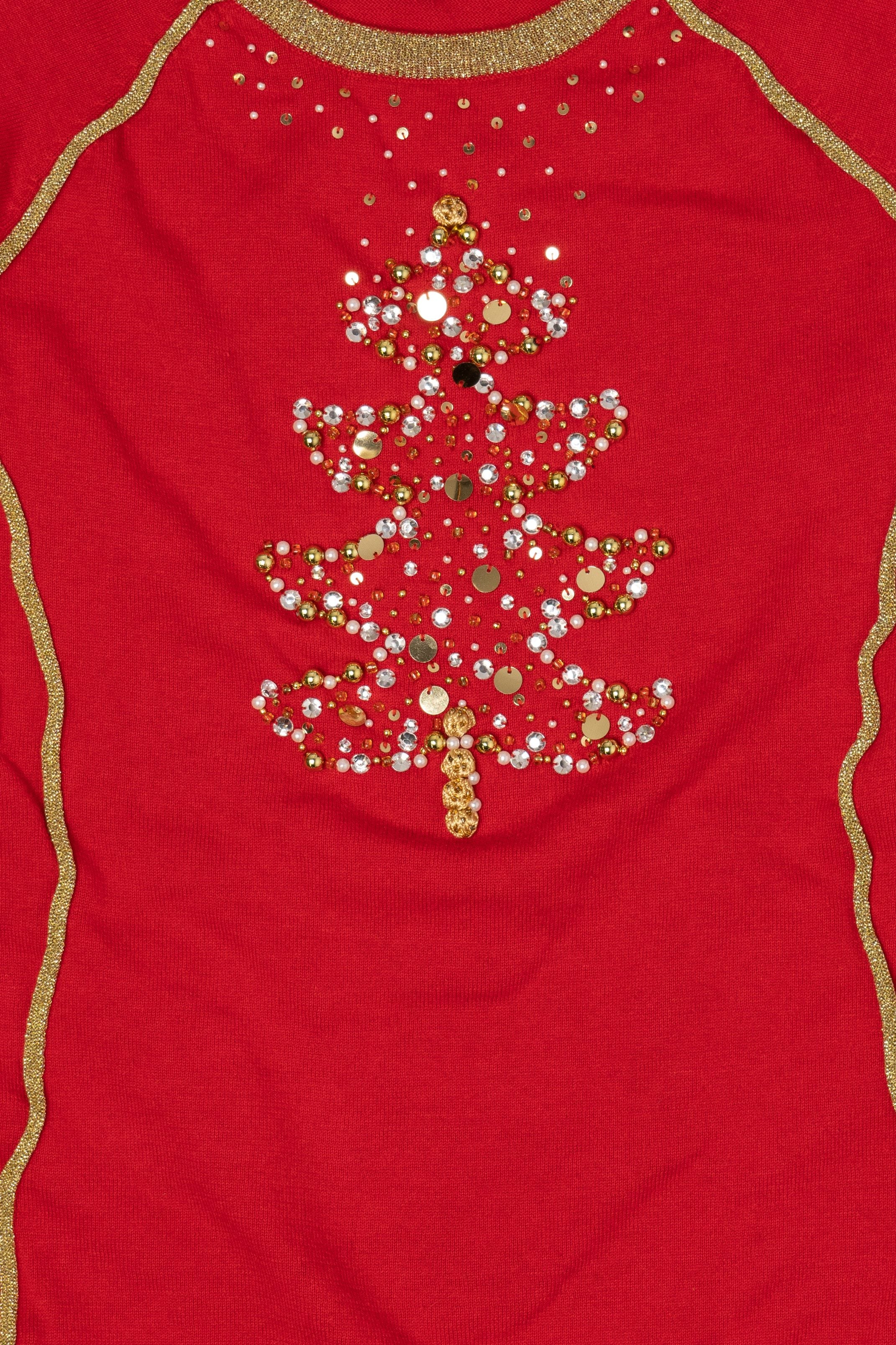 Vintage Red Quacker Factory Tree Ugly Christmas Pullover (2000s)