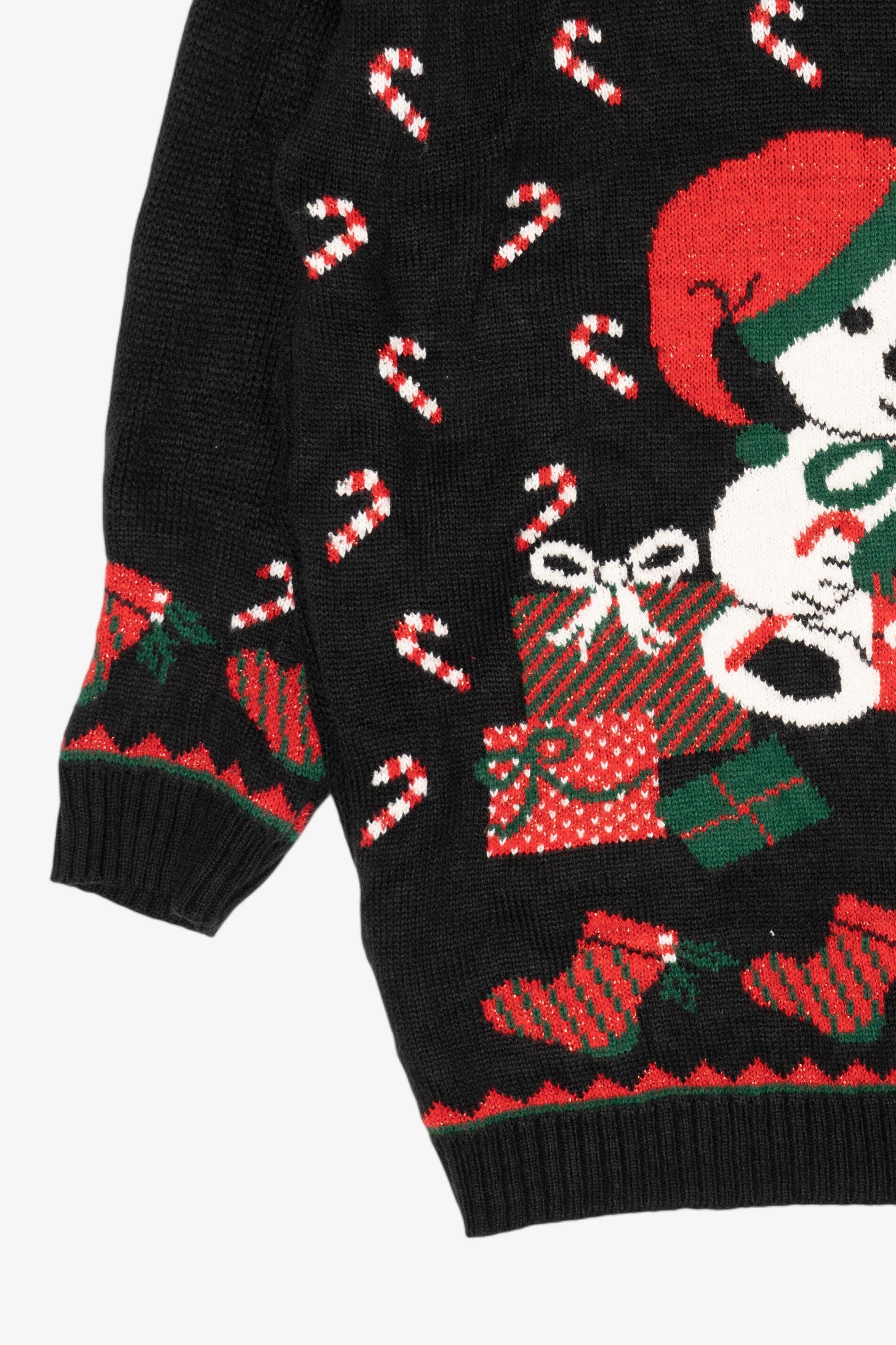 Vintage Black Private Eyes Teddy Bear With Presents Ugly Christmas Pullover (1980s)