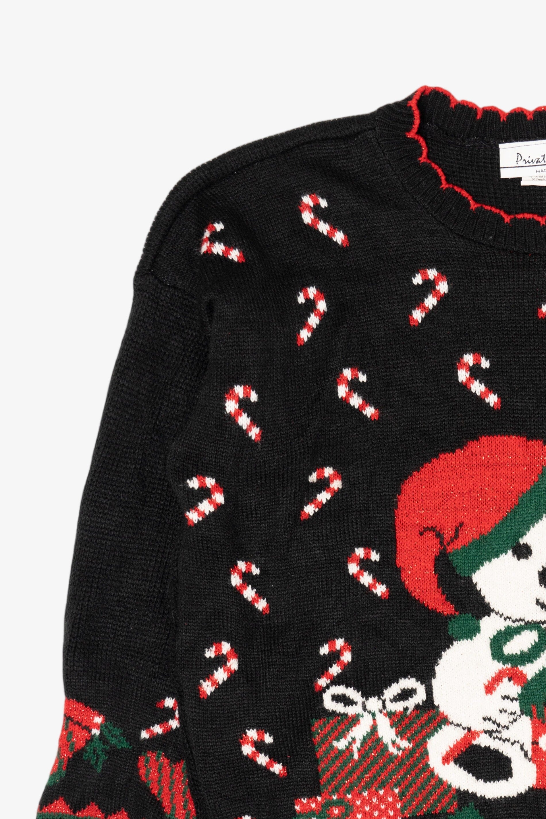 Vintage Black Private Eyes Teddy Bear With Presents Ugly Christmas Pullover (1980s)