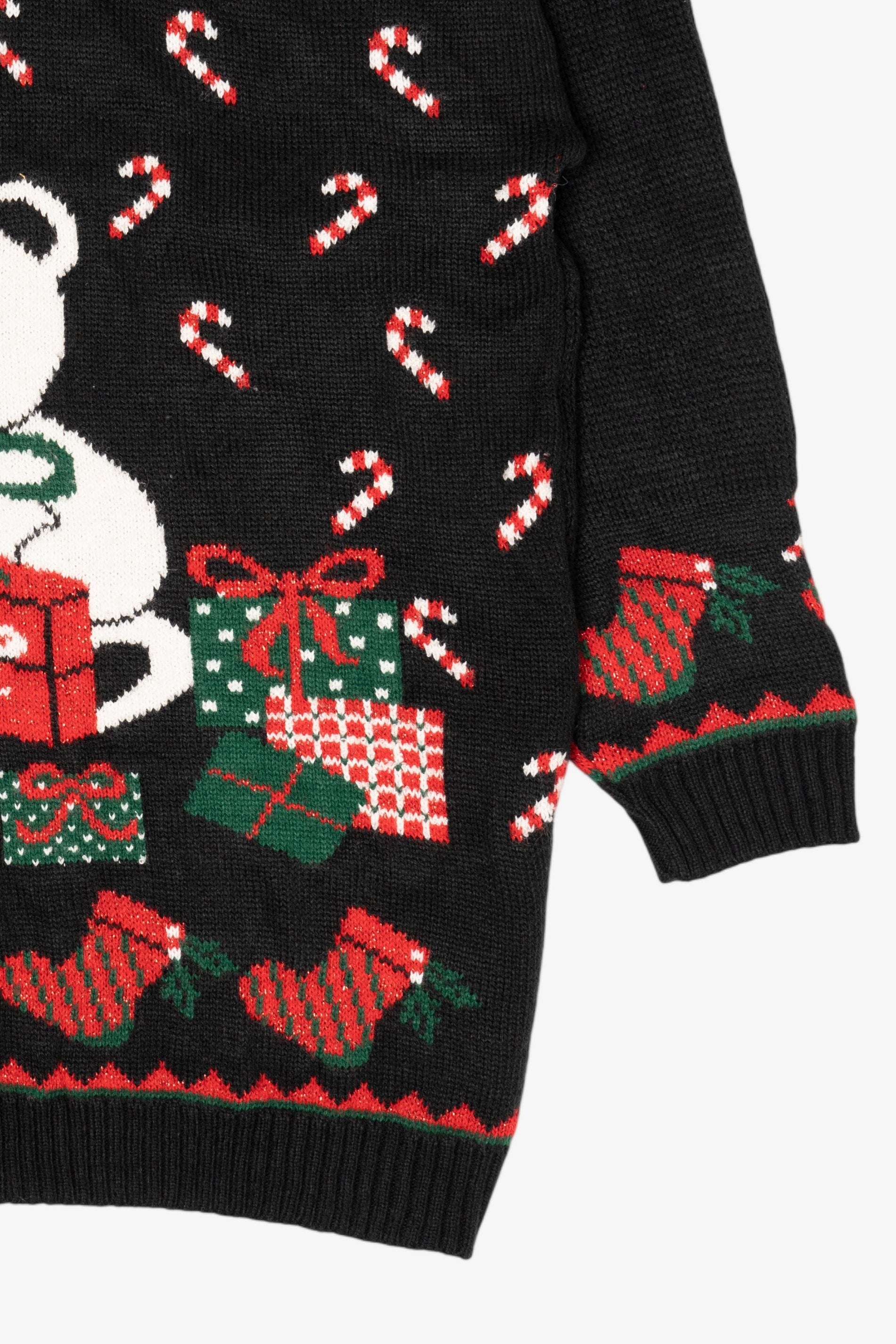 Vintage Black Private Eyes Teddy Bear With Presents Ugly Christmas Pullover (1980s)