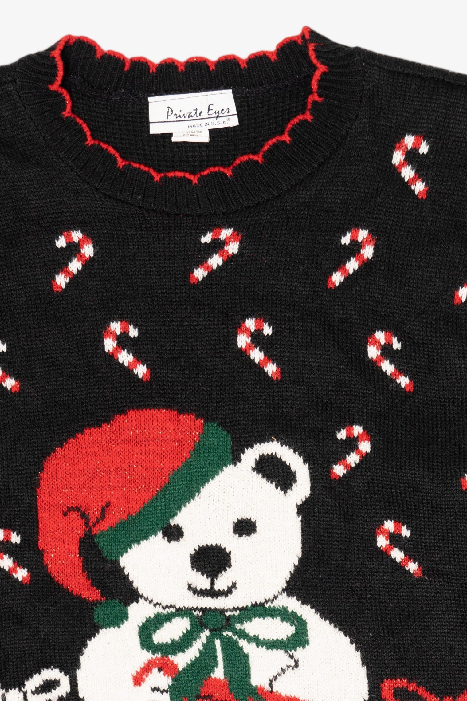 Vintage Black Private Eyes Teddy Bear With Presents Ugly Christmas Pullover (1980s)