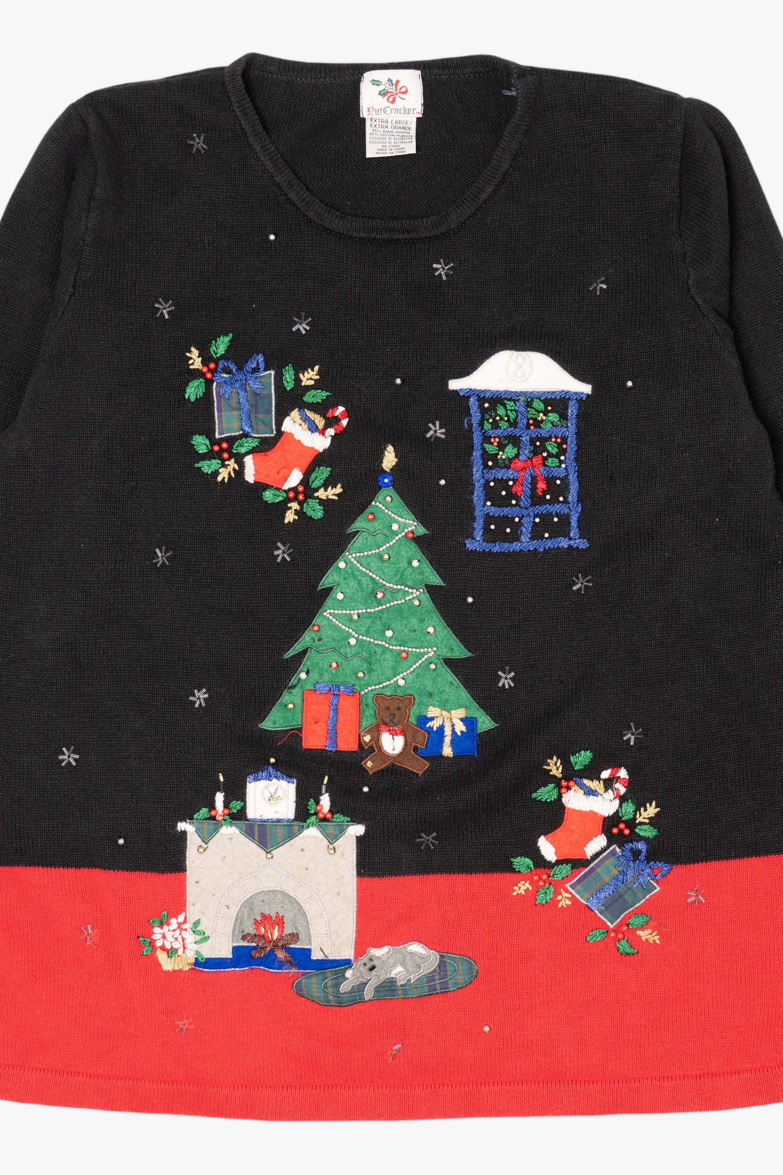 Vintage Black Nutcracker Fireplace Ugly Christmas Pullover (1990s)