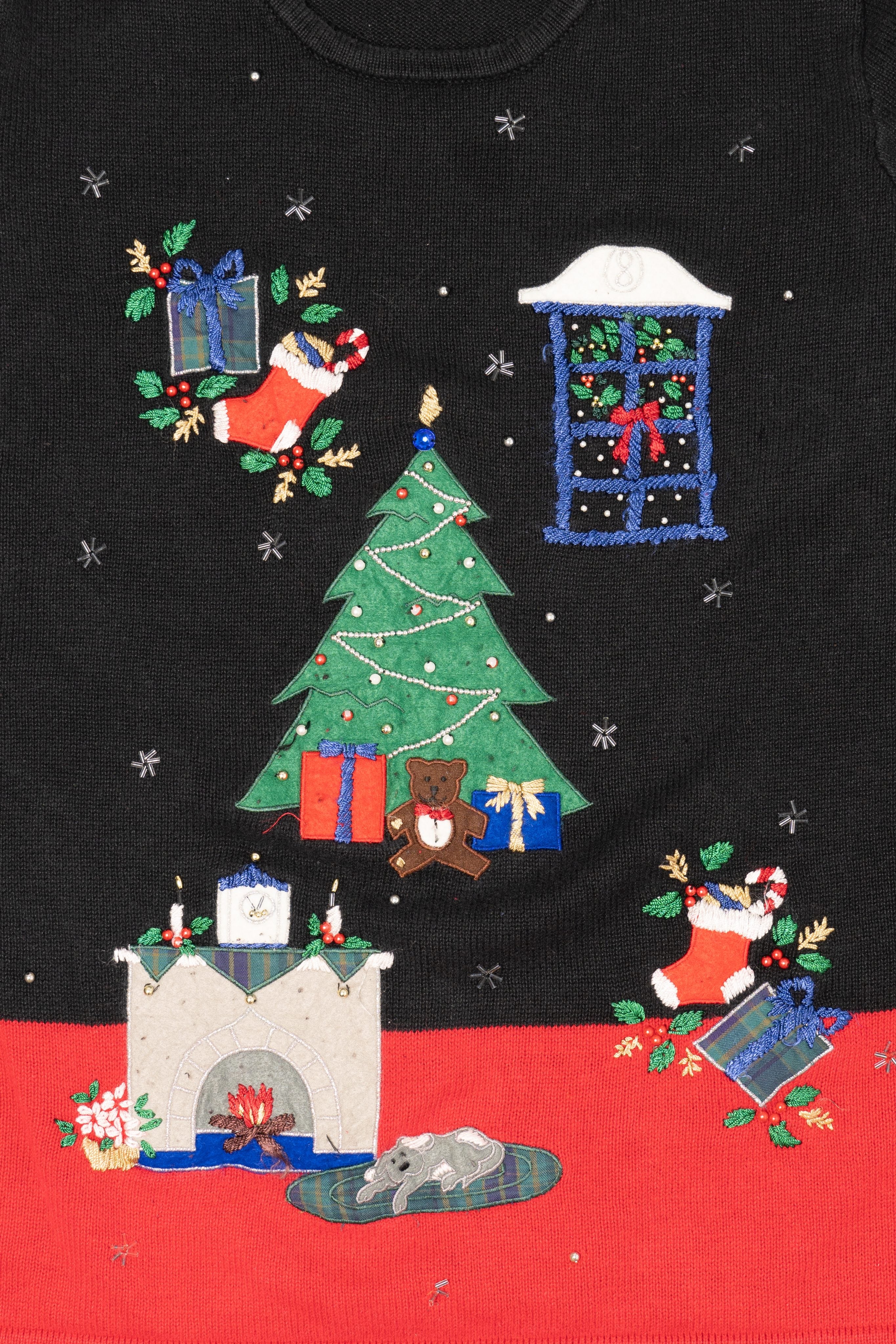 Vintage Black Nutcracker Fireplace Ugly Christmas Pullover (1990s)
