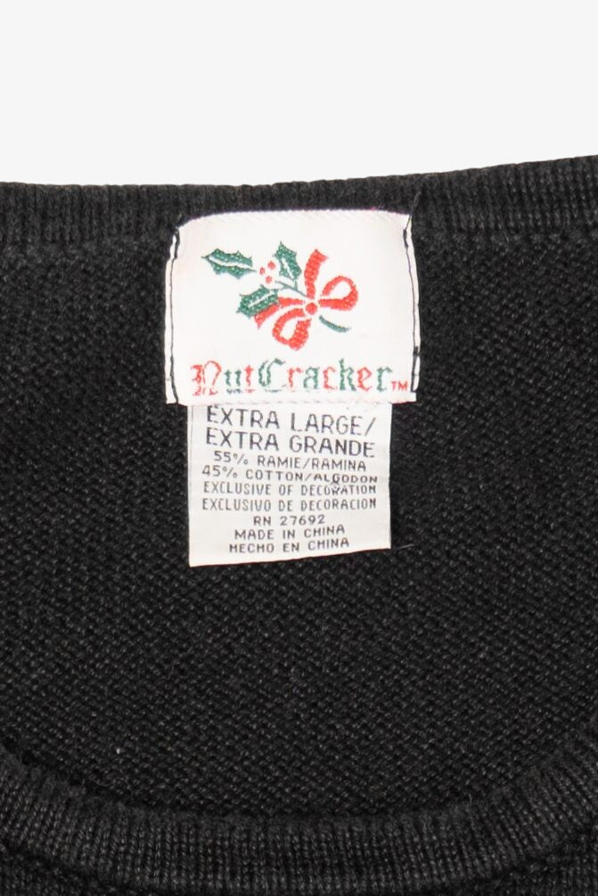 Vintage Black Nutcracker Fireplace Ugly Christmas Pullover (1990s)