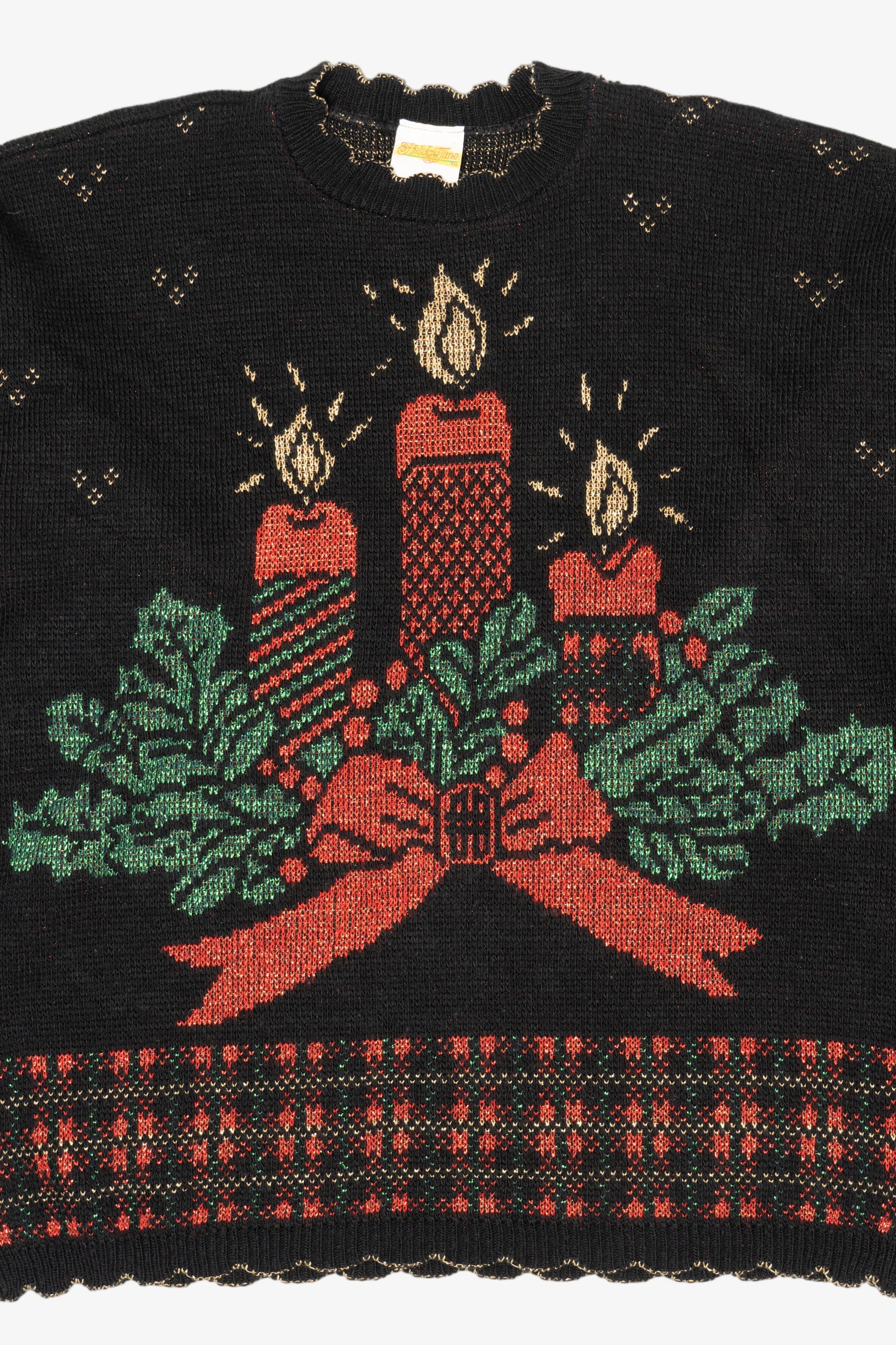 Vintage Black Holiday Time Candles Ugly Christmas Pullover (1980s)