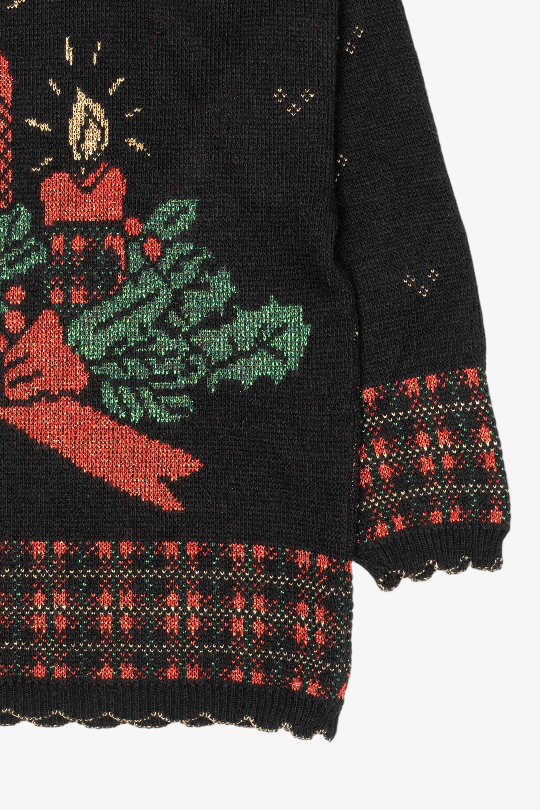 Vintage Black Holiday Time Candles Ugly Christmas Pullover (1980s)