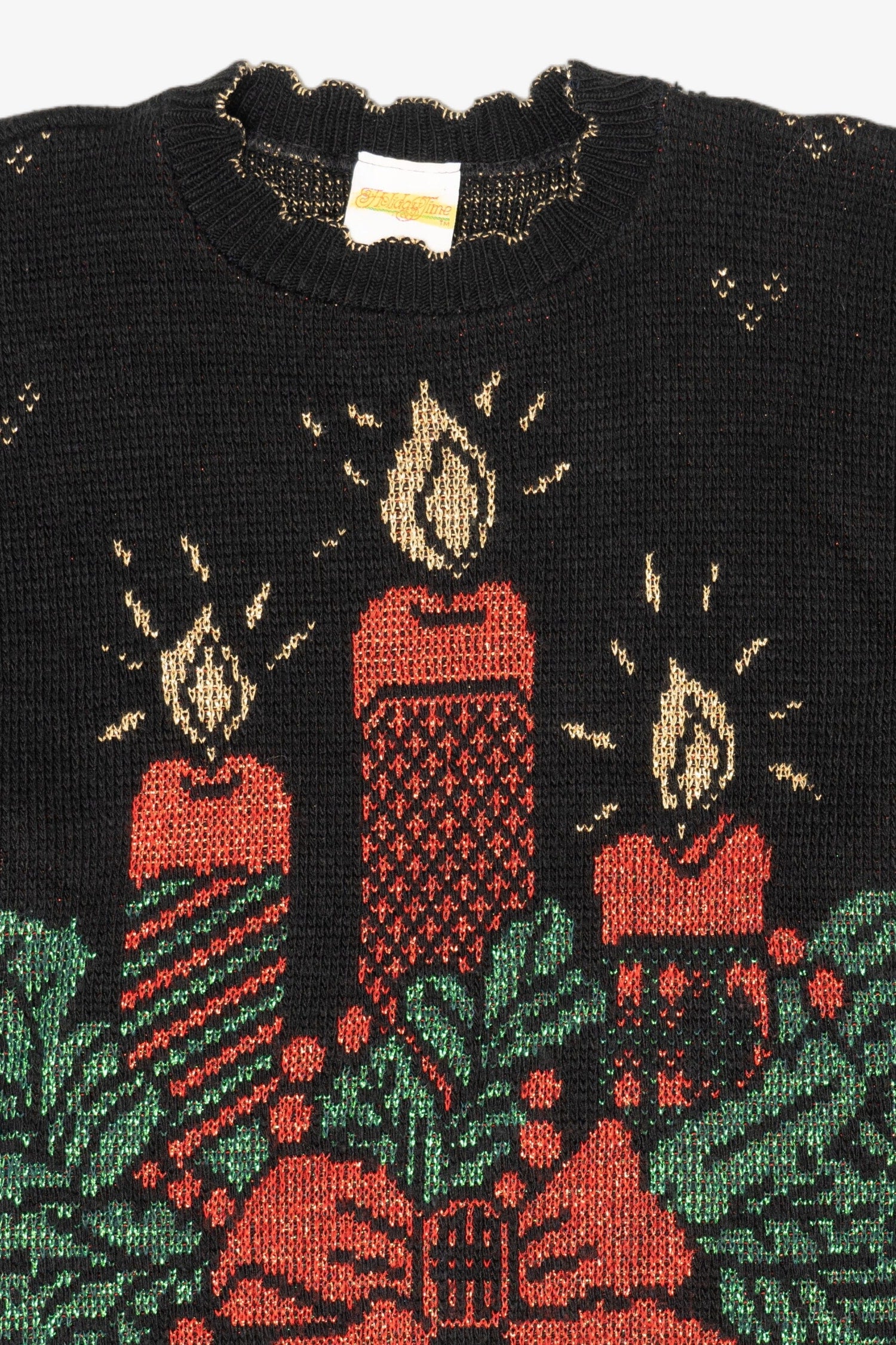 Vintage Black Holiday Time Candles Ugly Christmas Pullover (1980s)
