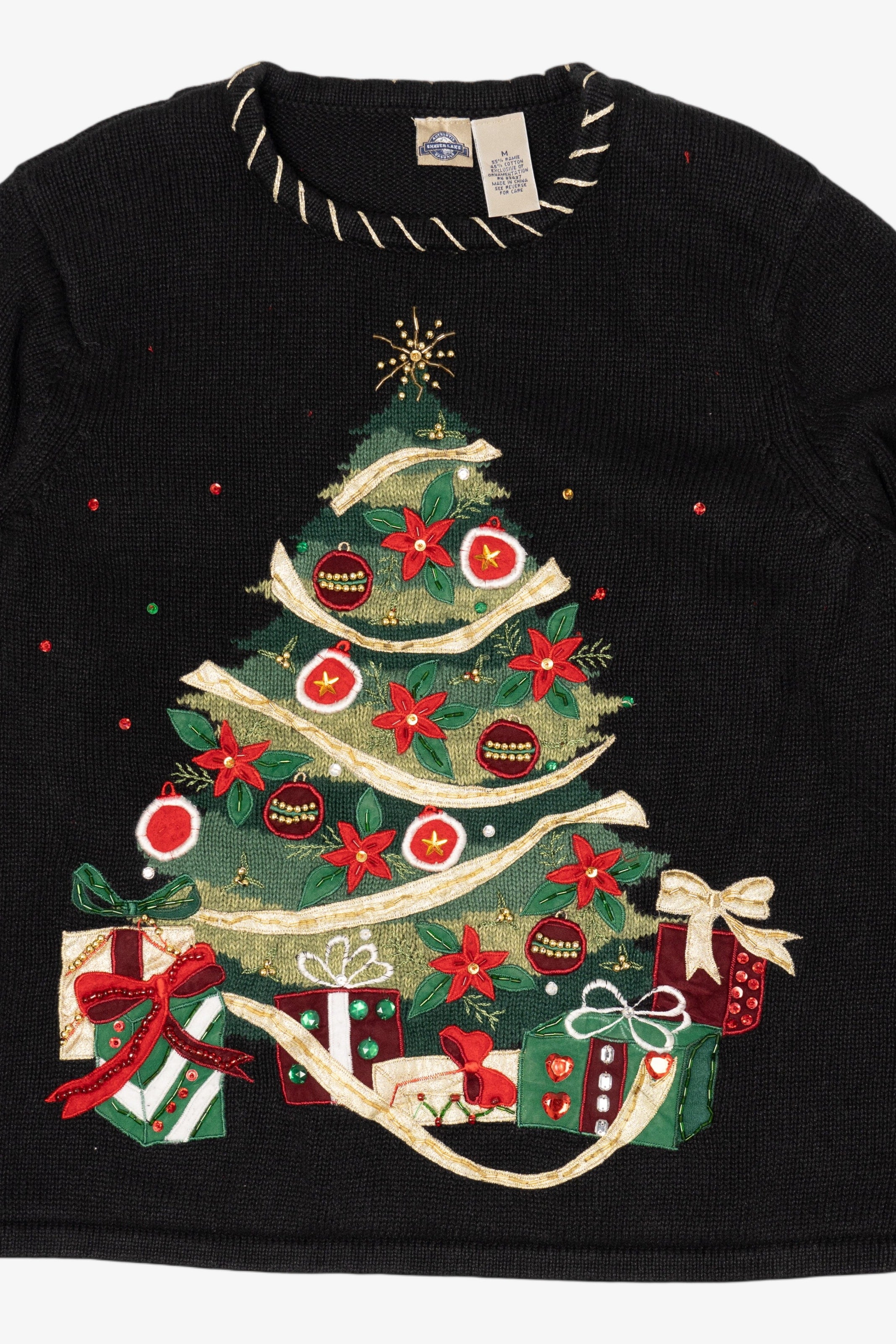 Vintage Black Shaver Lake Tree Ugly Christmas Pullover (1990s)
