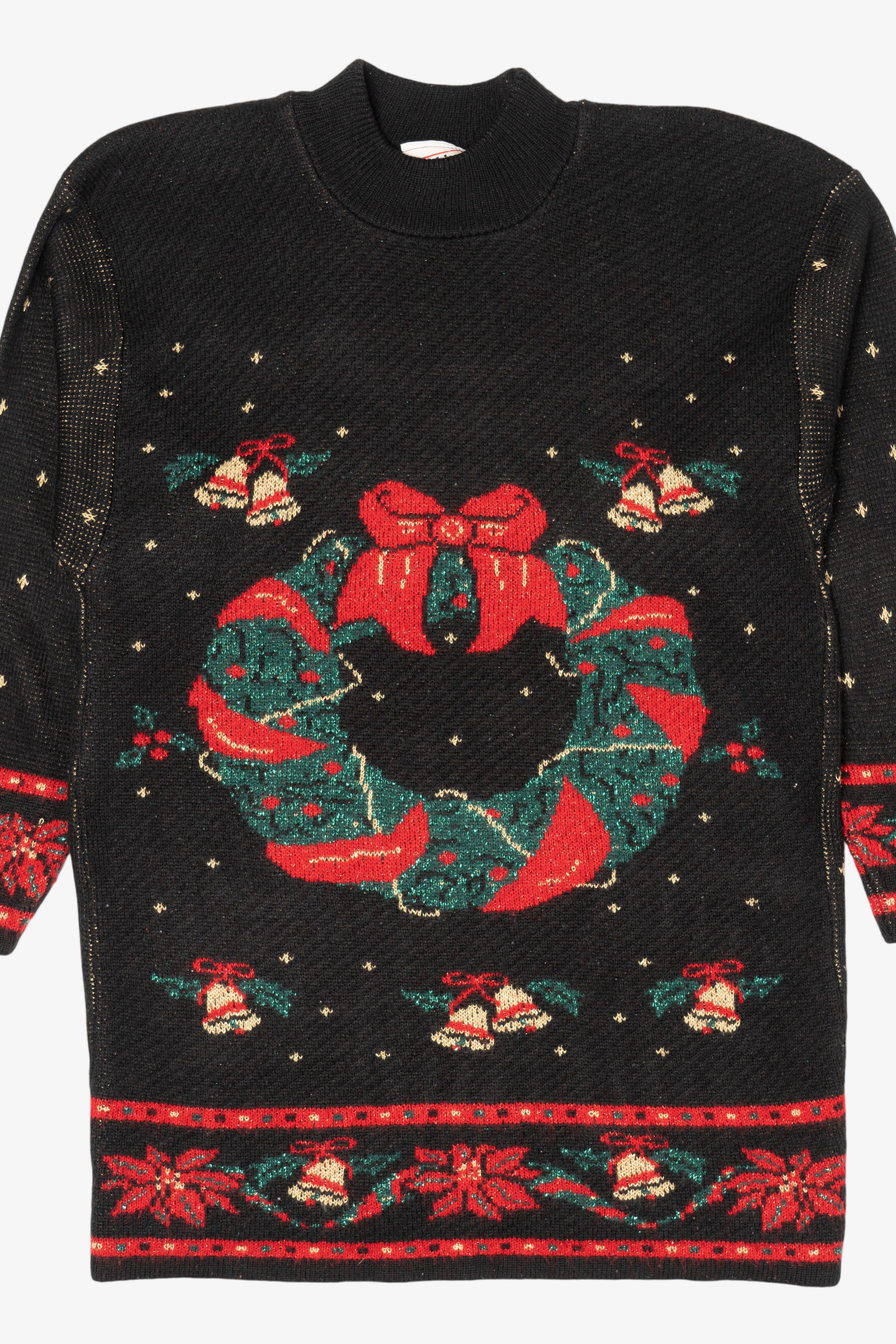 Vintage Black Mathias Wreaths Ugly Christmas Pullover (1980s)