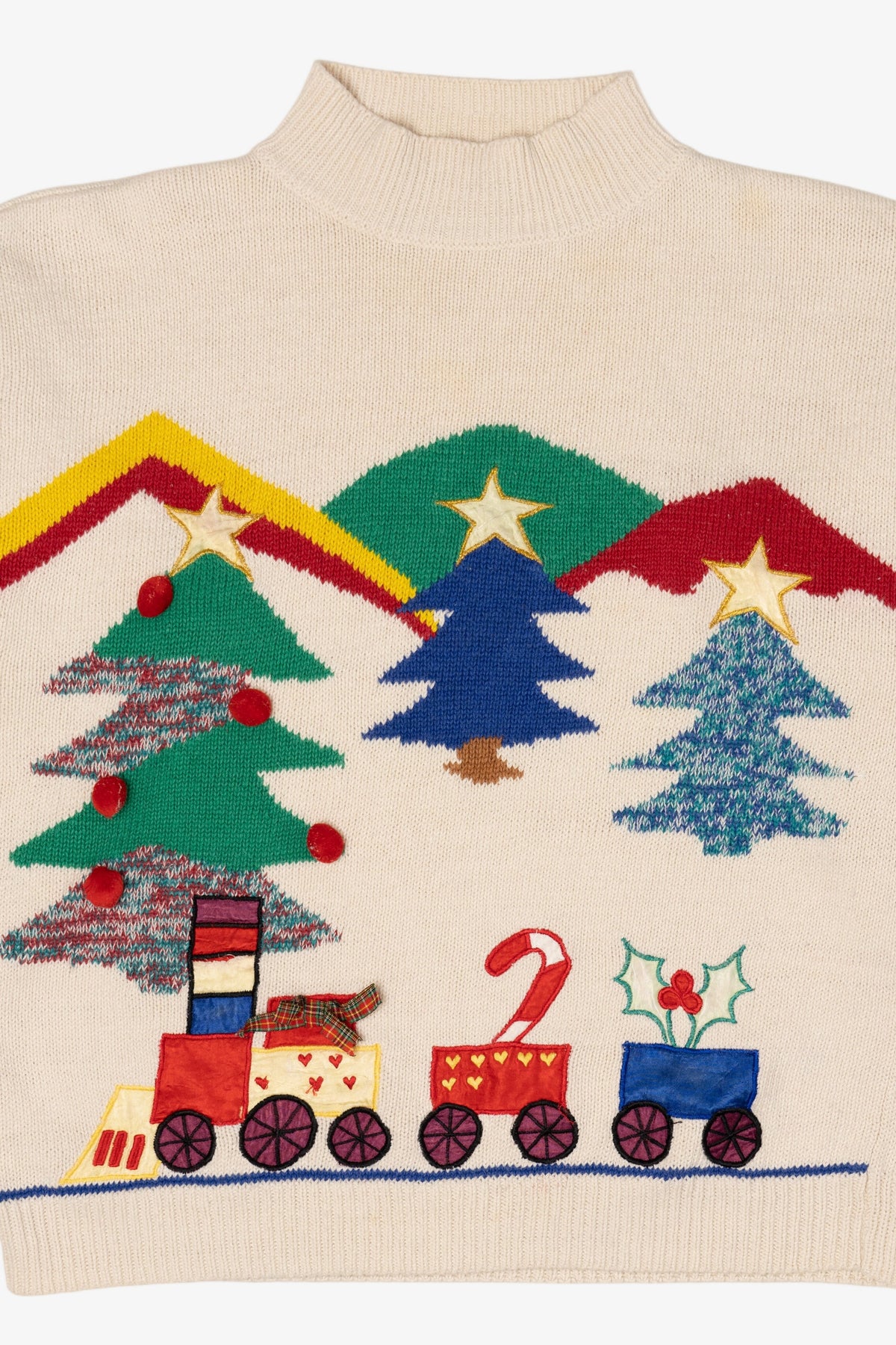 Vintage White Holiday Traditions Trees Ugly Christmas Pullover (1990s)