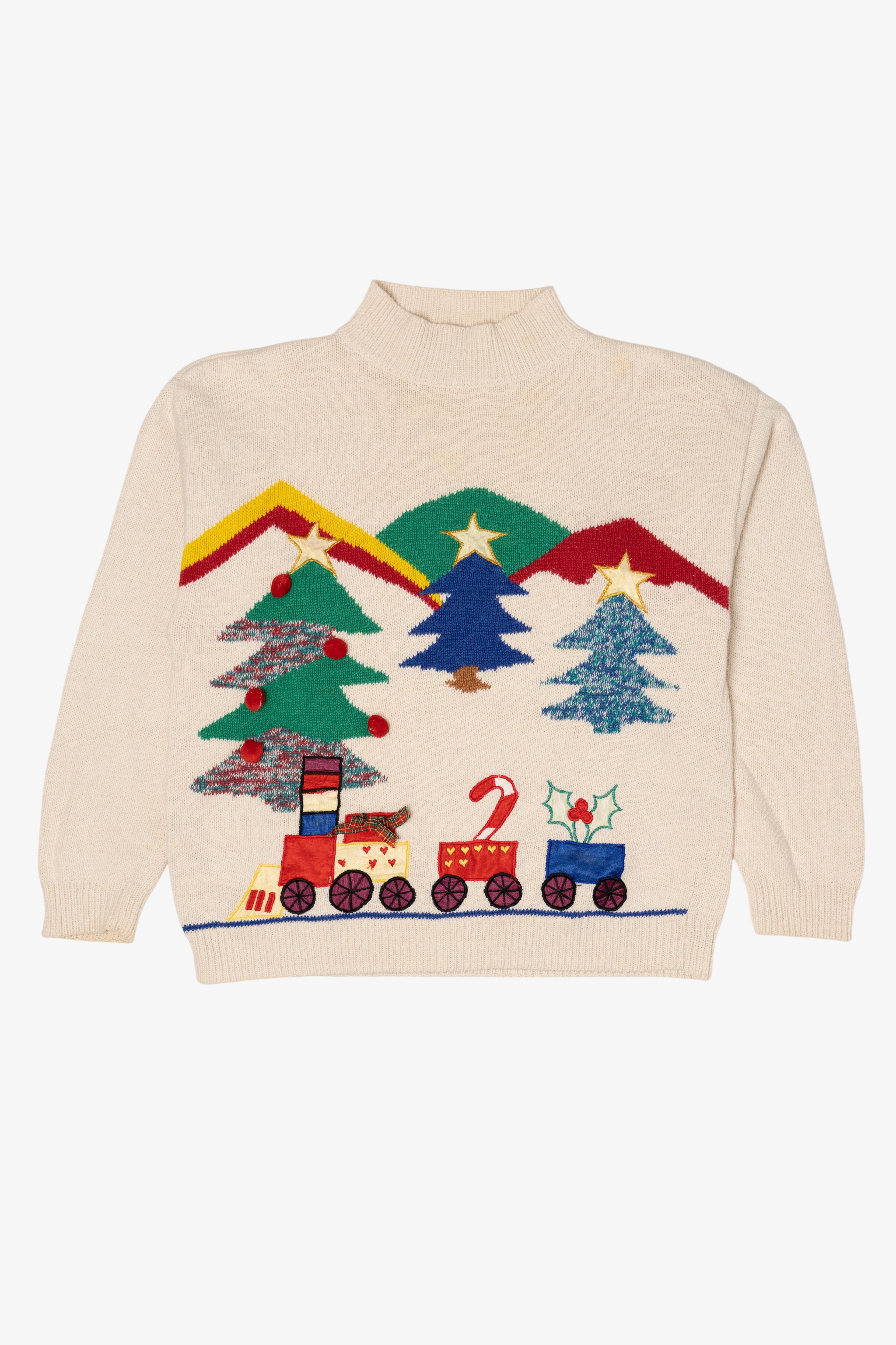 Vintage White Holiday Traditions Trees Ugly Christmas Pullover (1990s)