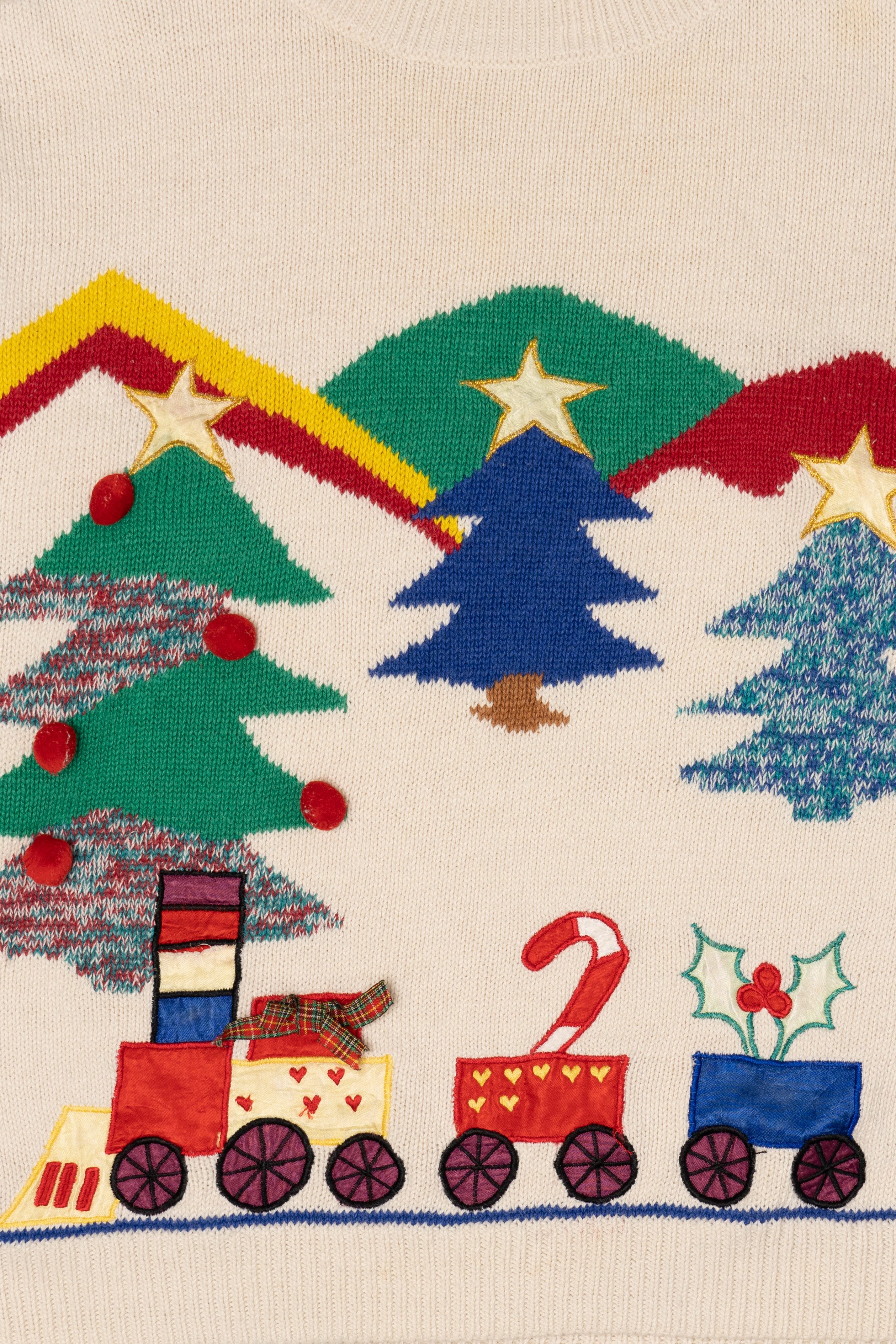 Vintage White Holiday Traditions Trees Ugly Christmas Pullover (1990s)
