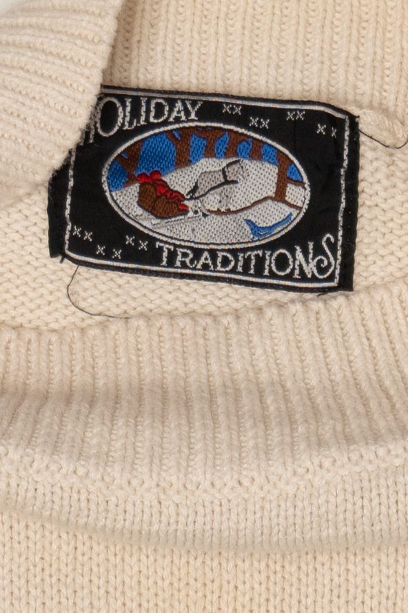 Vintage White Holiday Traditions Trees Ugly Christmas Pullover (1990s)