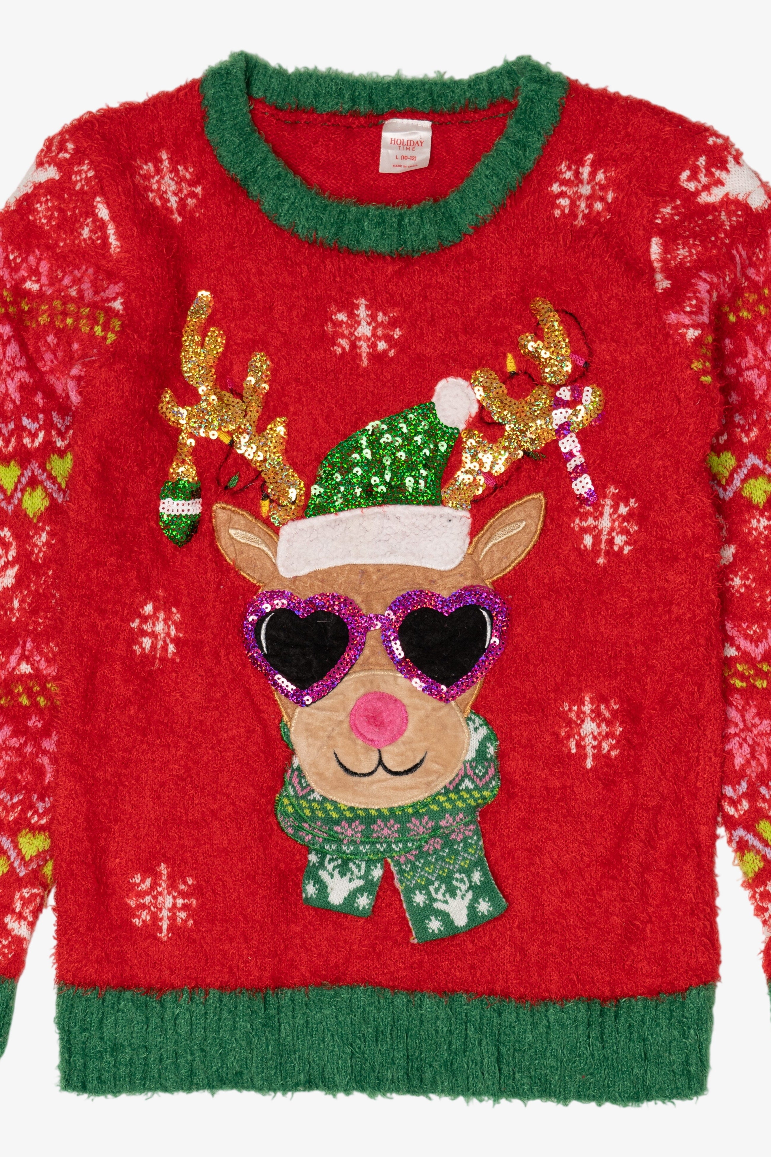 Red Holiday Time Reindeer With Sunglasses Ugly Christmas Pullover (2010s)