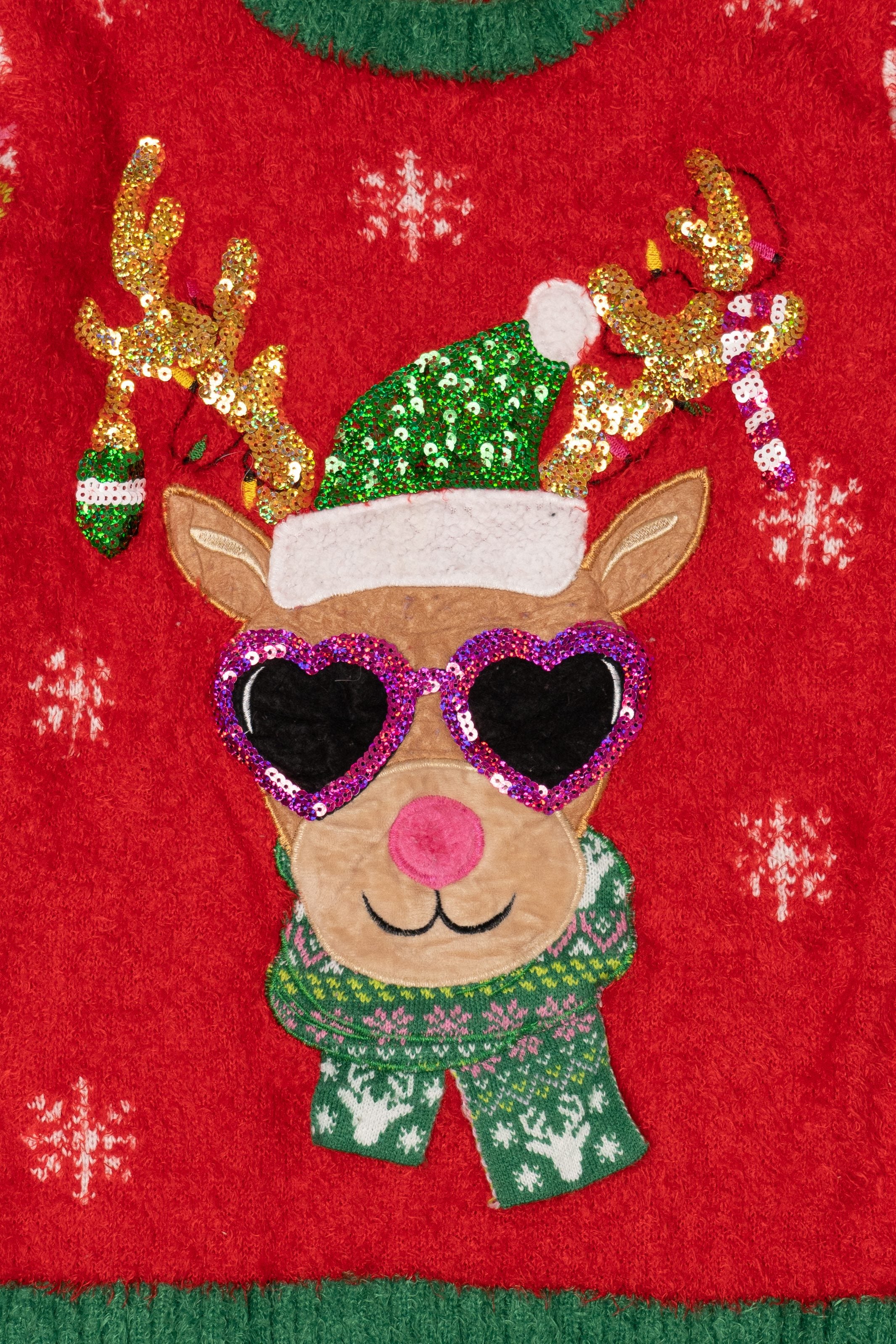 Red Holiday Time Reindeer With Sunglasses Ugly Christmas Pullover (2010s)